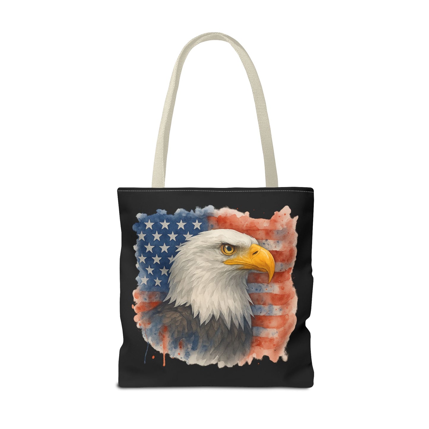 Patriotic Tote Bag with American Flag and Bald Eagle Watercolor Print 4th of July Bag Memorial Day Tote Veteran's Day Tote Bag
