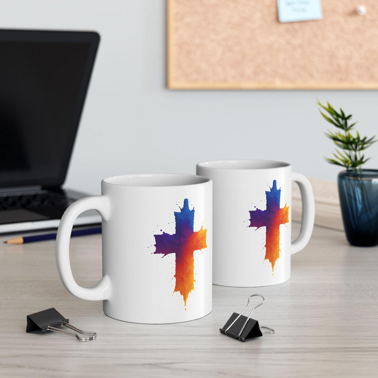 Christian Coffee Mug Watercolor Cross Mug Faith-Based Gift for Him or Her Inspirational Religious Drinkware Scripture Mug