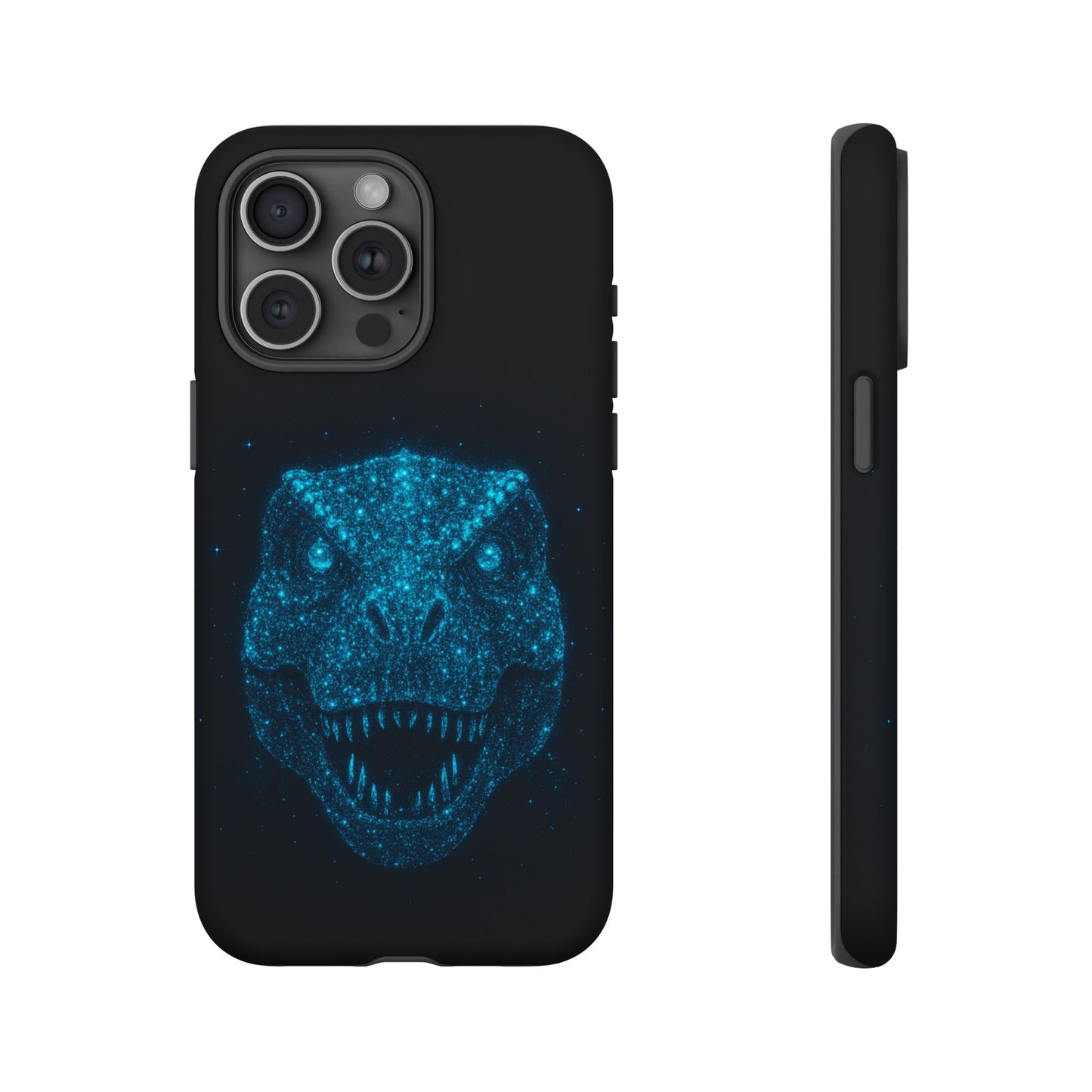 Bioluminescent Particle T-Rex iPhone Case - Galaxy-Style Cosmic Dino on Tough Dual-Layer Cover, Gift for Dino & Space Fans