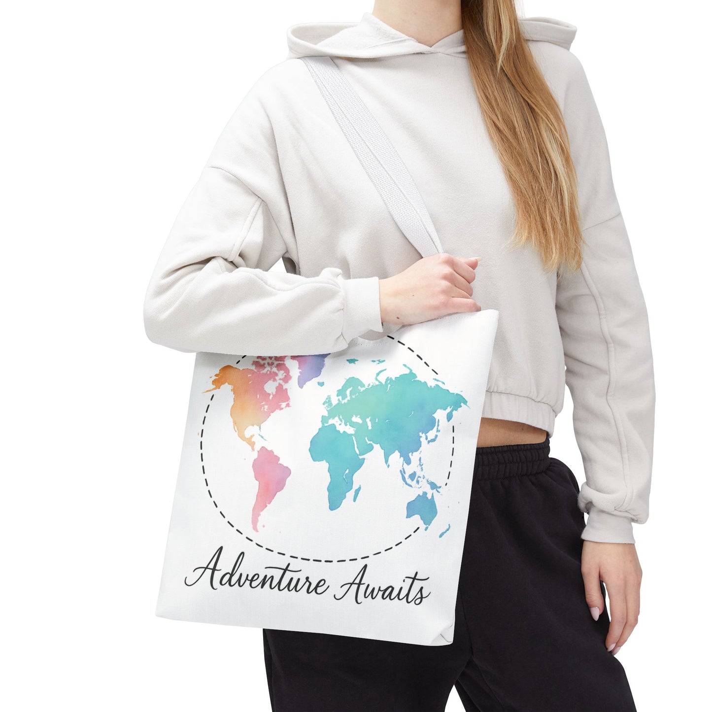 Adventure Awaits Watercolor World Map Tote Bag | Travel Canvas Tote | Wanderlust Gift, Beach, Camping, Airport Carryall, Eco-Friendly