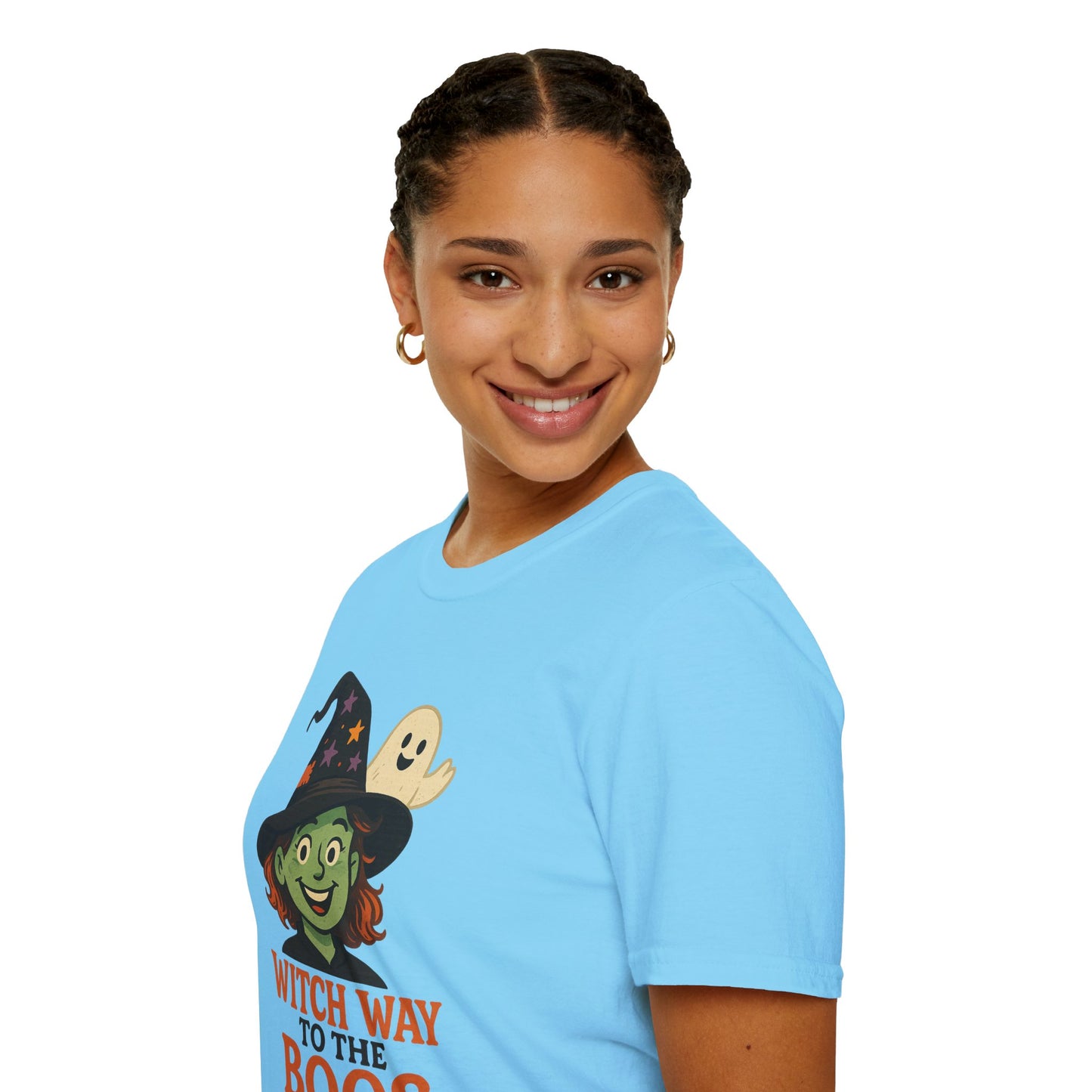 Witch Way to the Boos Halloween Shirt | Cute Witch and Ghost T-Shirt | Spooky Season Graphic Tee | Funny Halloween Costume Top