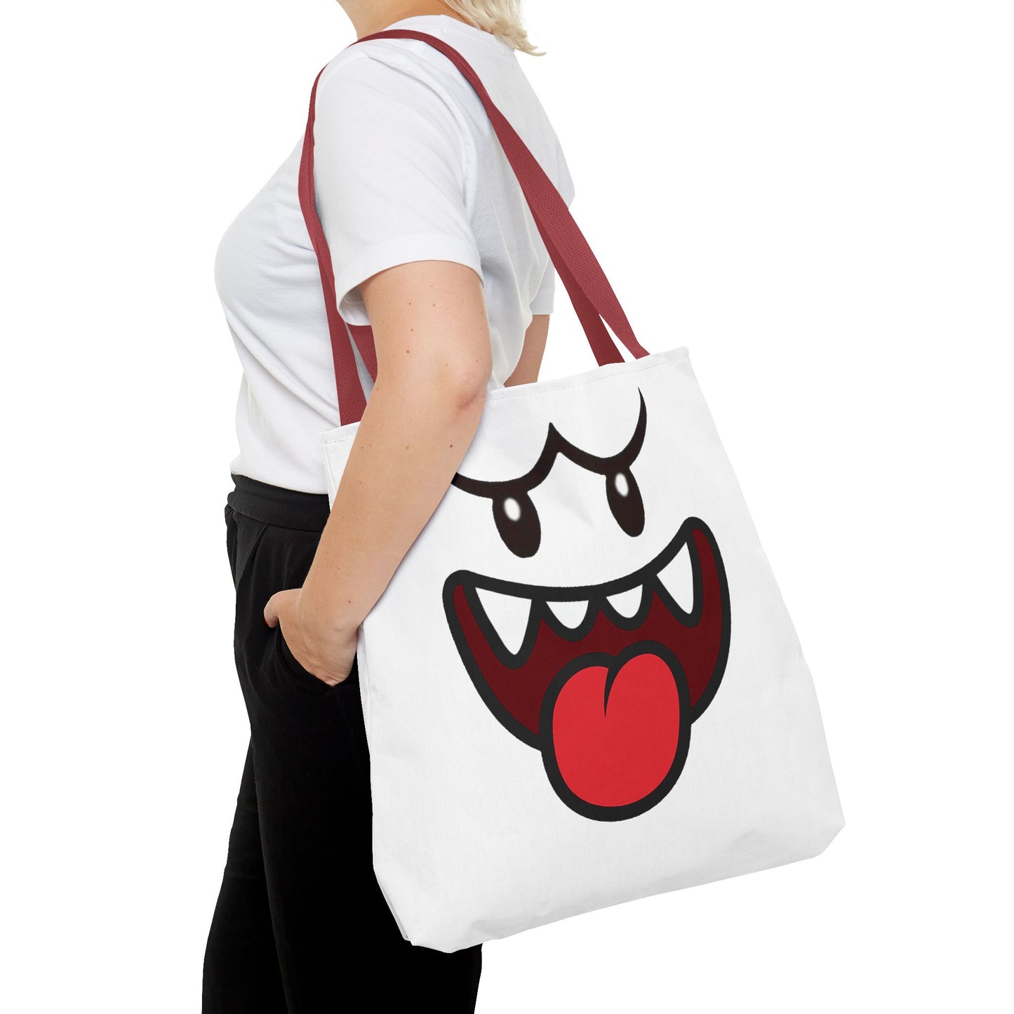 Funny Ghost Face Tote Bag, Spooky Halloween Shopping Bag, Creepy Cute Gamer Tote, Novelty Reusable Canvas Bag, Horror Themed Trick or Treat Bag