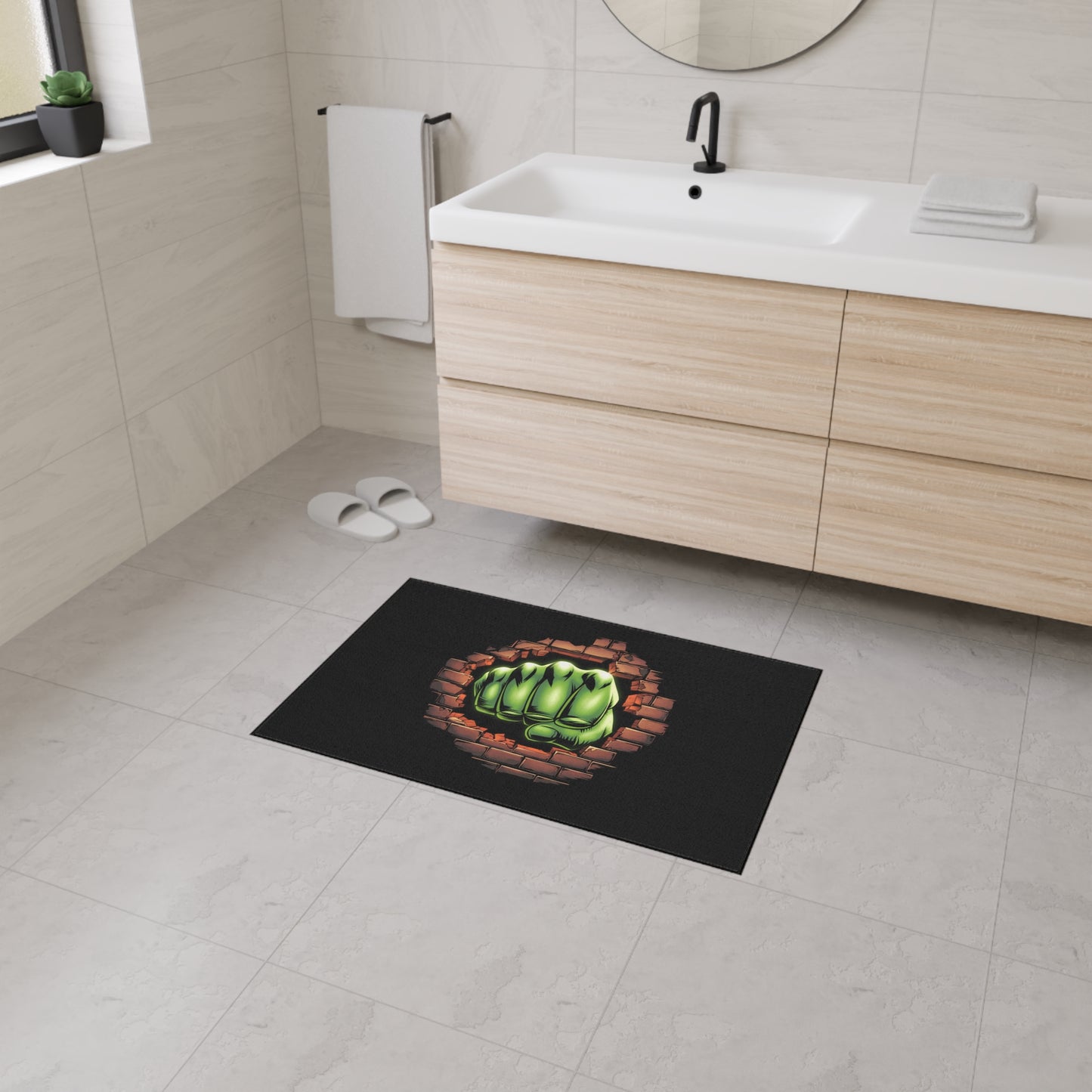 Green Fist Floor Mat Geeky Home Decor Comic Book Gift Welcome Mat Door Mat