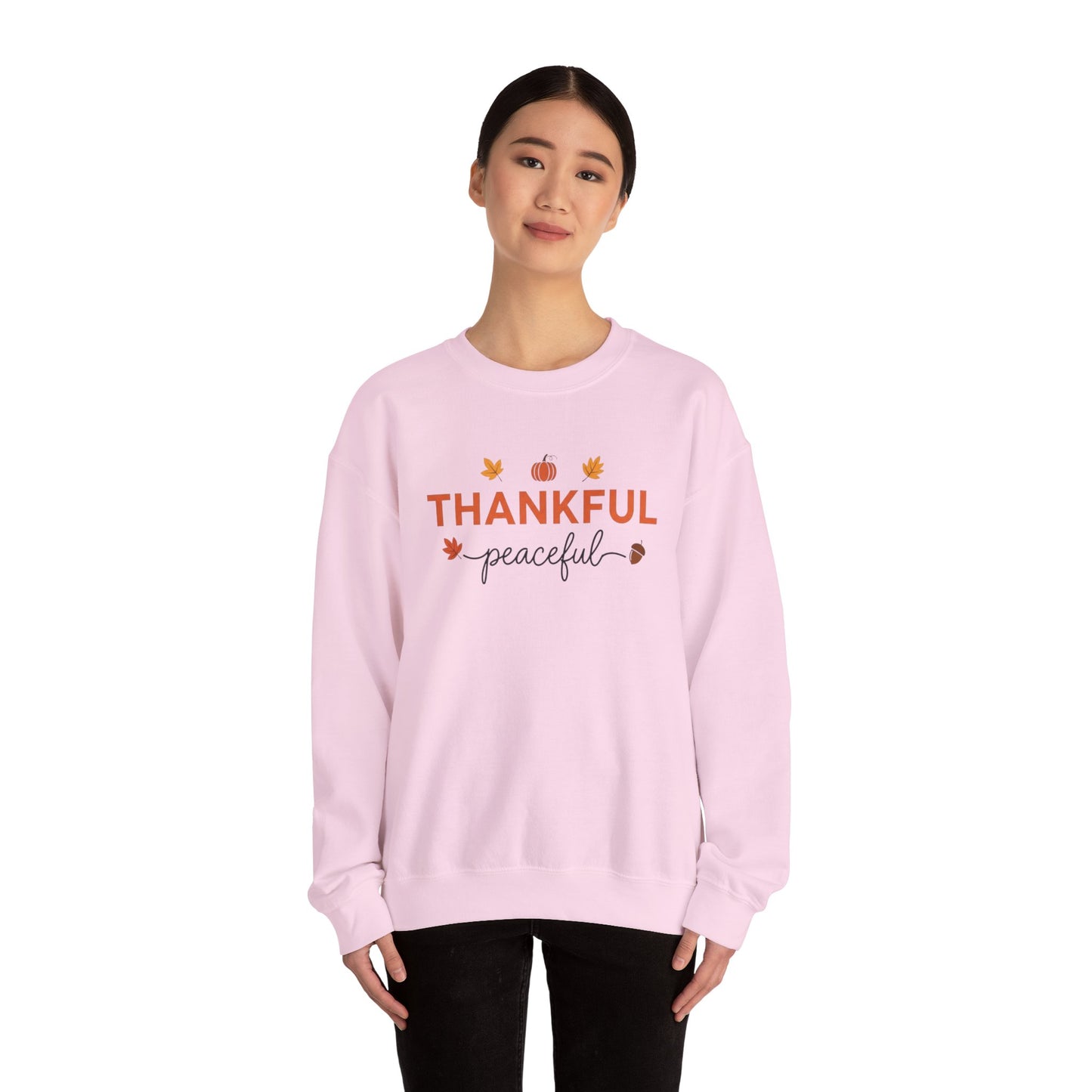 Thankful Peaceful Sweatshirt, Minimalist Fall Crewneck, Autumn Pumpkin Sweater, Thanksgiving Pullover, Cozy Seasonal Gratitude Gift