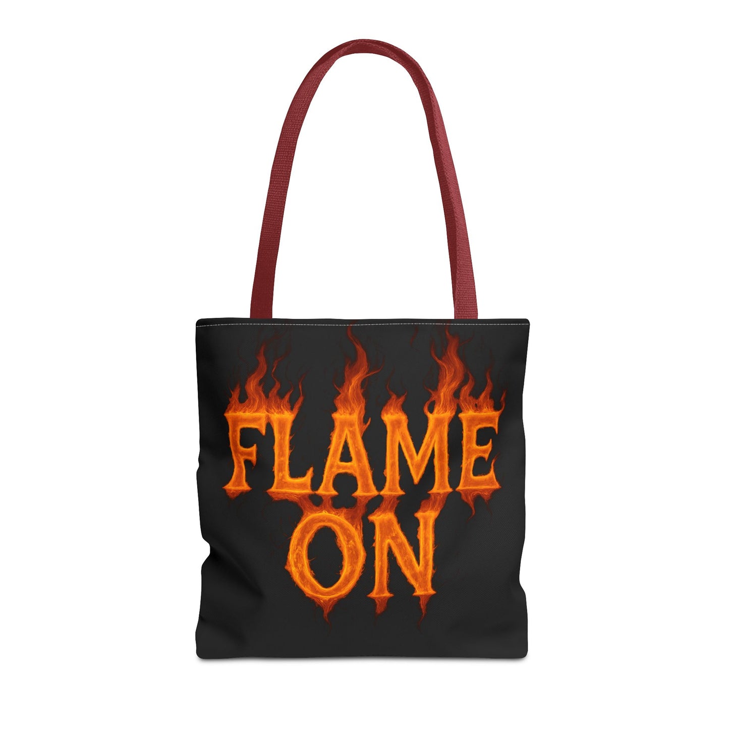 Flame On Tote Bag - Fire Typography Black Bag for Book Lovers, Gym, or Groceries | Bold Comic-Inspired Catchphrase Tote