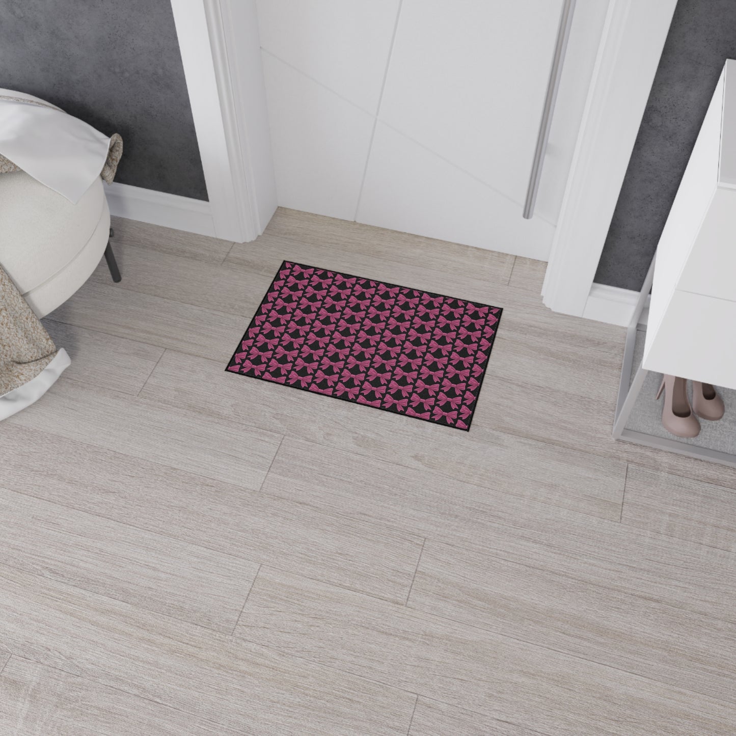 Pink Bow Doormat - Cute Aesthetic Floor Mat for Entryway, Kitchen or Bedroom | Girly Indoor Outdoor Rug Gift for Her
