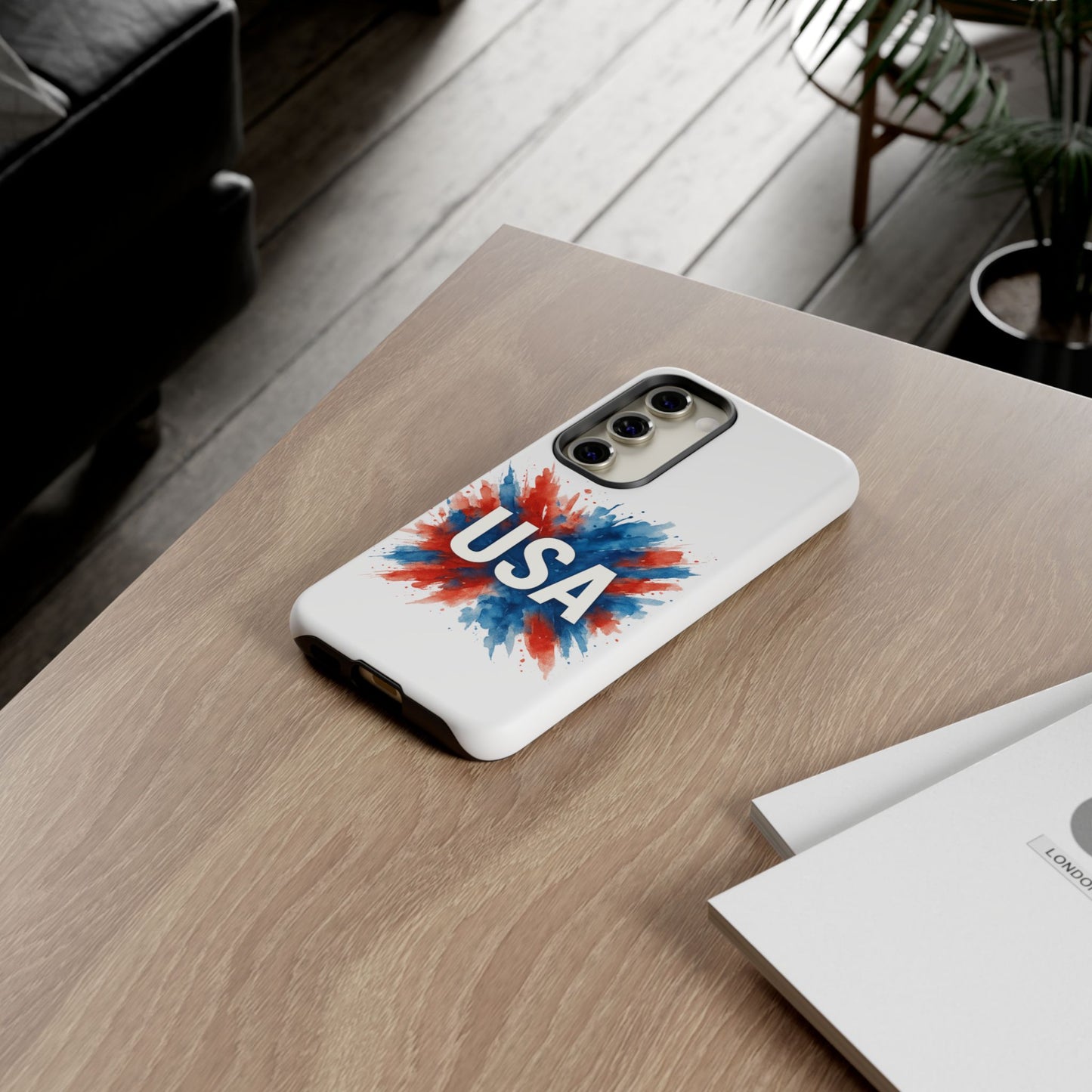 USA Splash Samsung Case - Patriotic Red White Blue Tough Cover, Dual-Layer Protection, 4th of July amd Veteran Gift for Galaxy