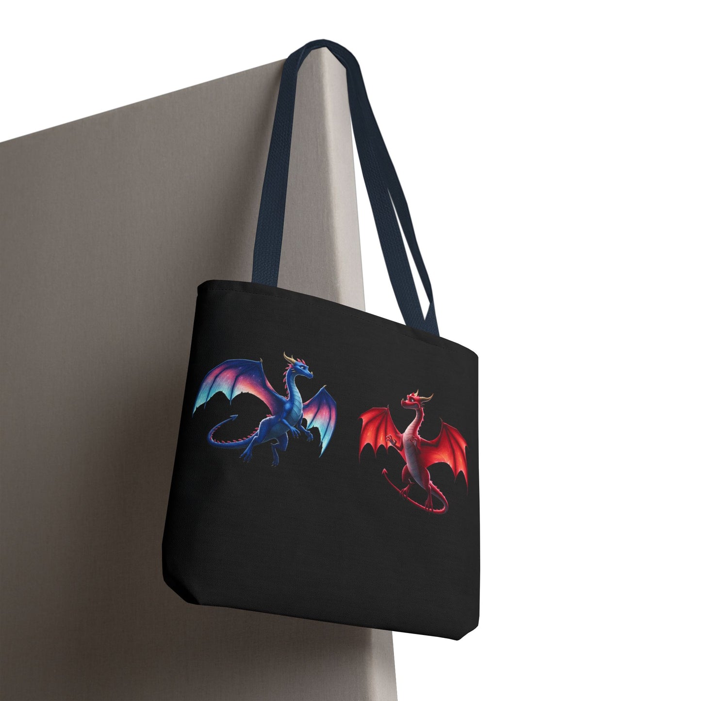 Double-Sided Fantasy Dragon Tote Bag - Cute Green & Blue-Red Dragons, Eco Canvas Book Lover Gift, Reusable Shopping Tote