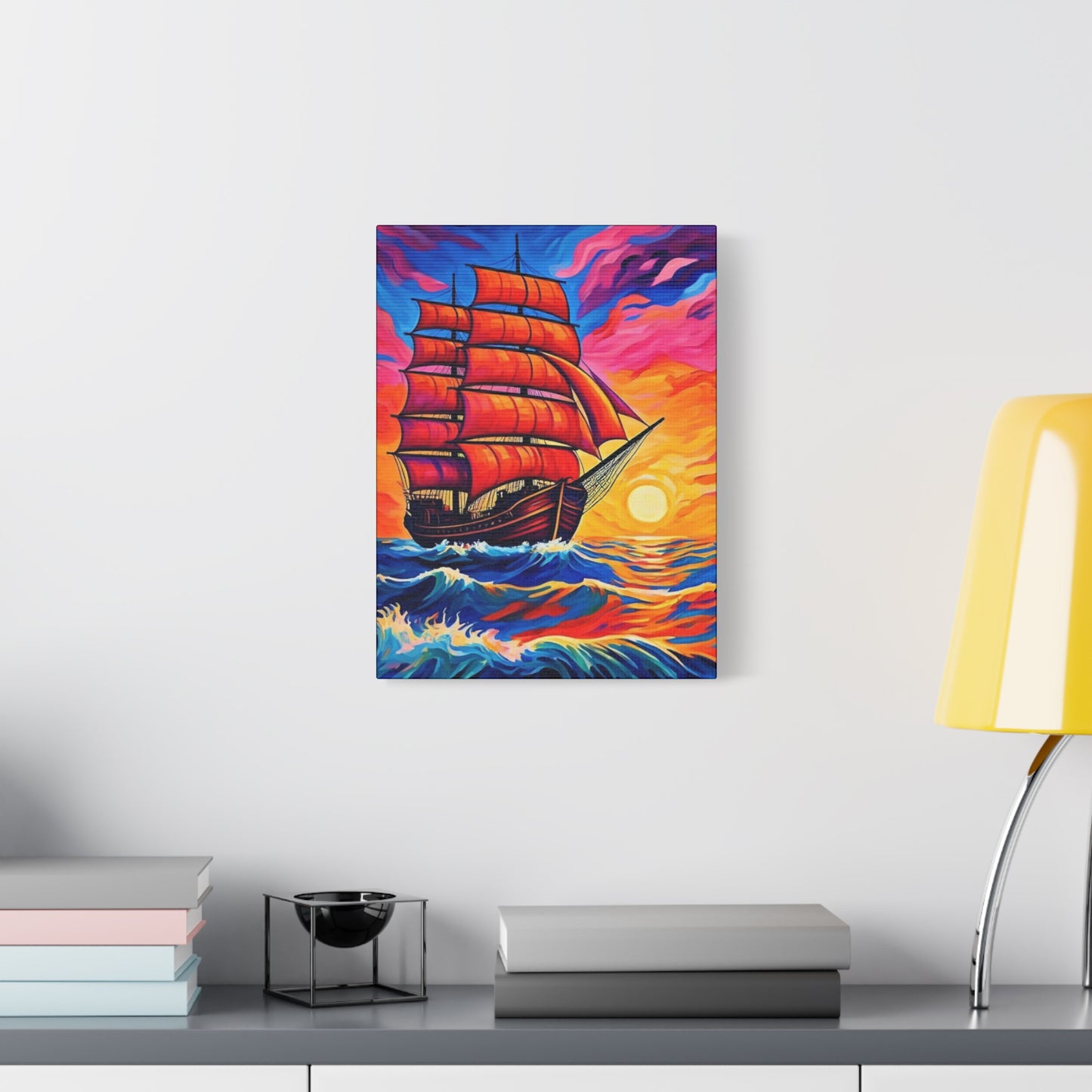 Canvas Art - Ship Sailing at Sunset