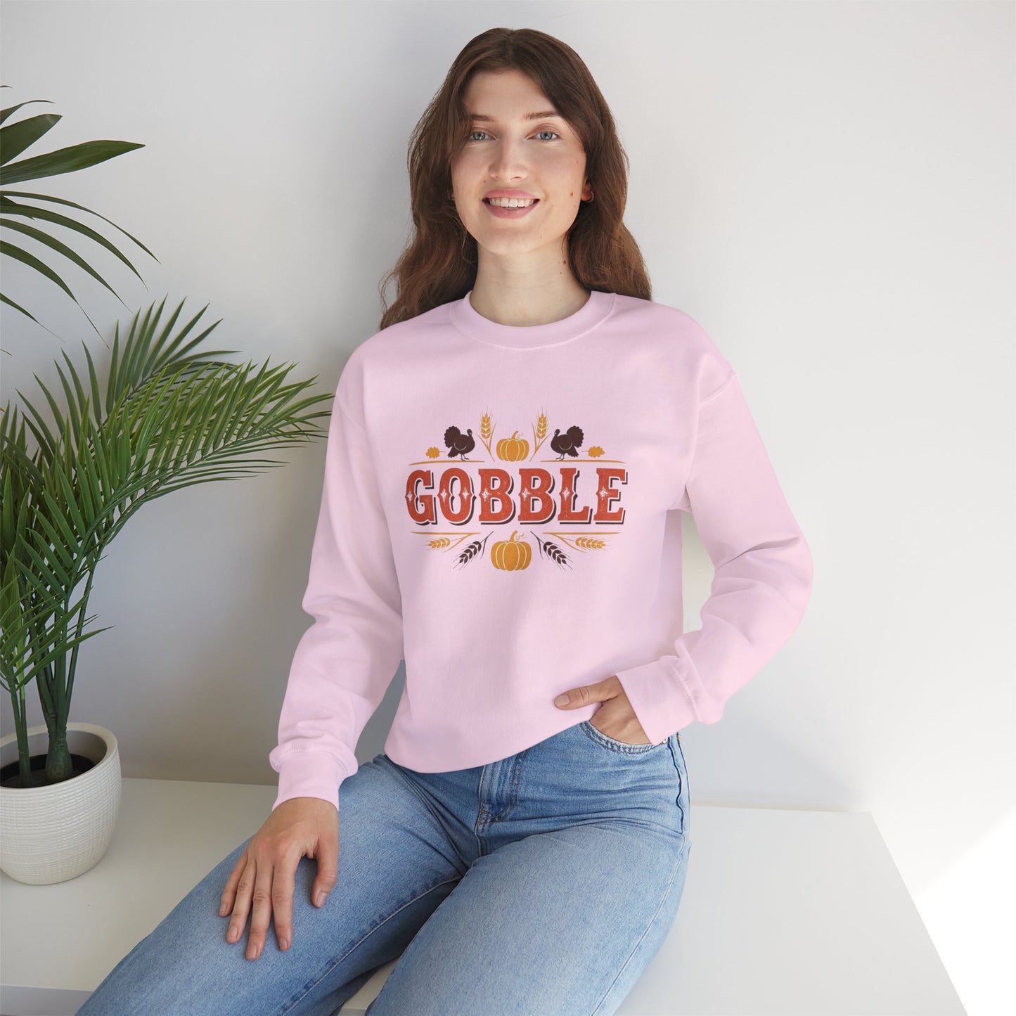 Gobble Thanksgiving Sweatshirt, Fall Pumpkin Turkey Shirt, Cozy Autumn Crewneck, Cute Gobble Pullover, Thanksgiving Dinner Outfit