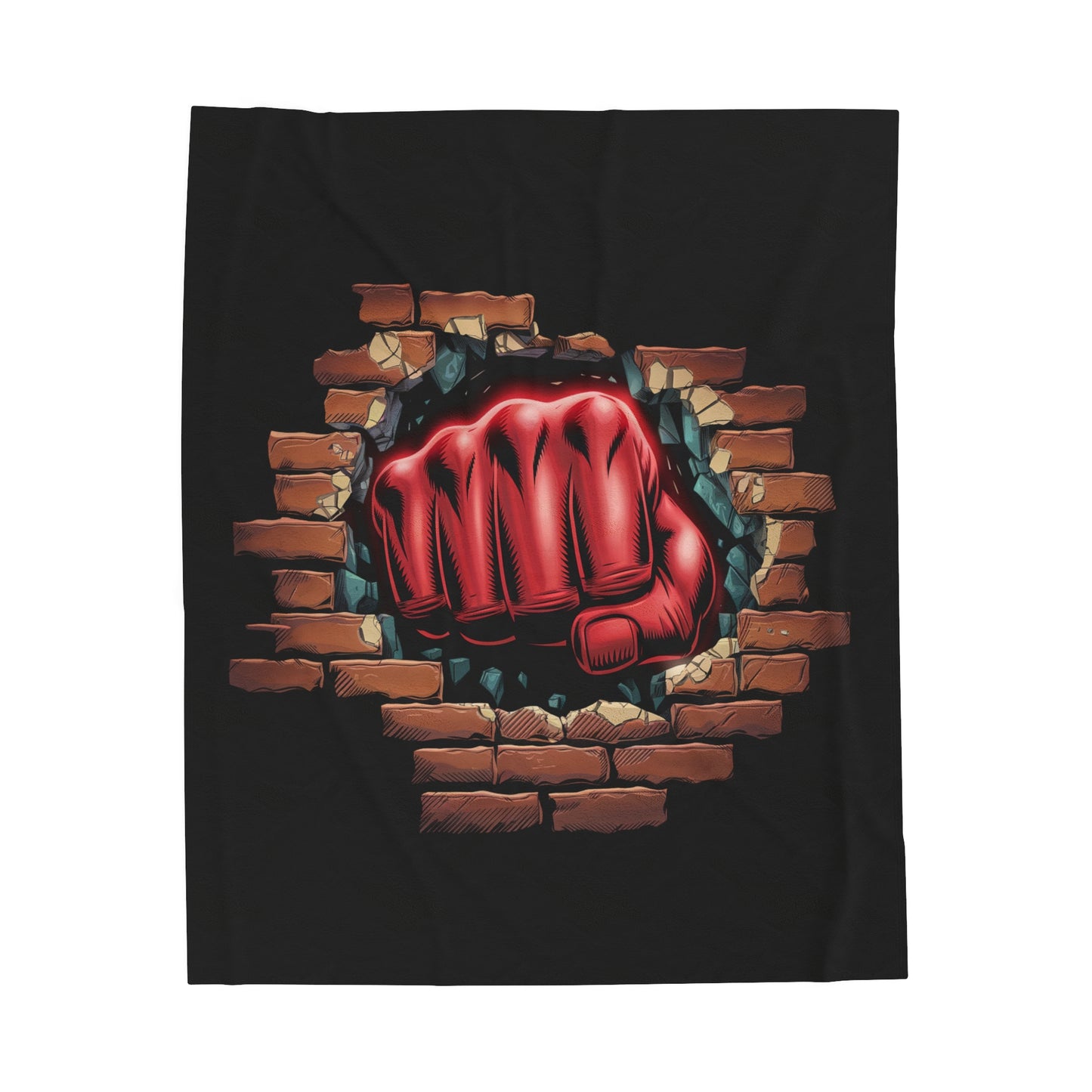 Plush Blanket - Red Fist Smashing Through Brick Wall Design