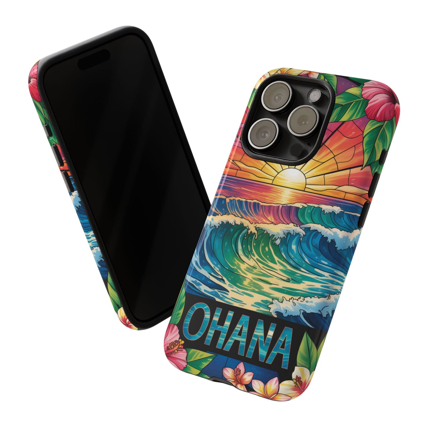 Ohana iPhone Case Tropical Hawaiian Sunset Phone Cover Wave Floral Beach Art Cute Gift for iPhone Lovers