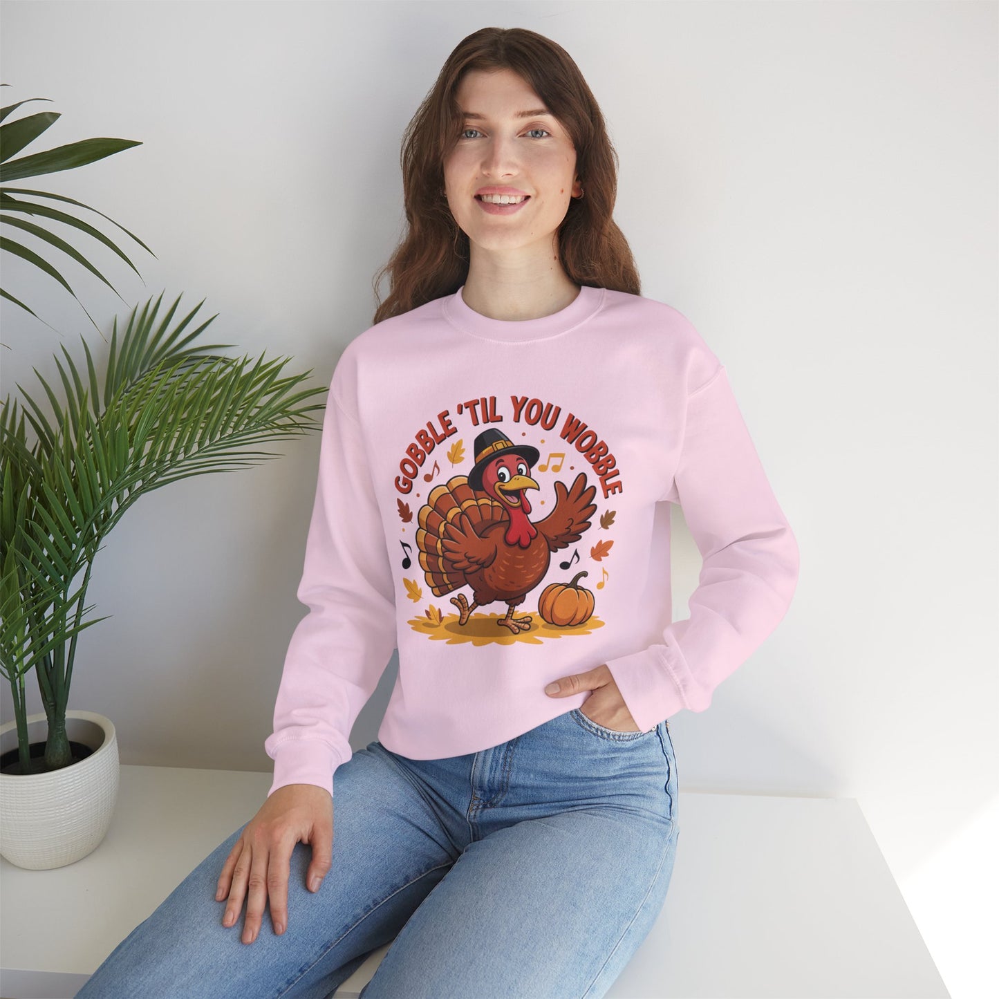Gobble Til You Wobble Sweatshirt, Funny Cartoon Turkey Thanksgiving Crewneck, Dancing Turkey Fall Pullover, Cozy Friendsgiving Holiday Top