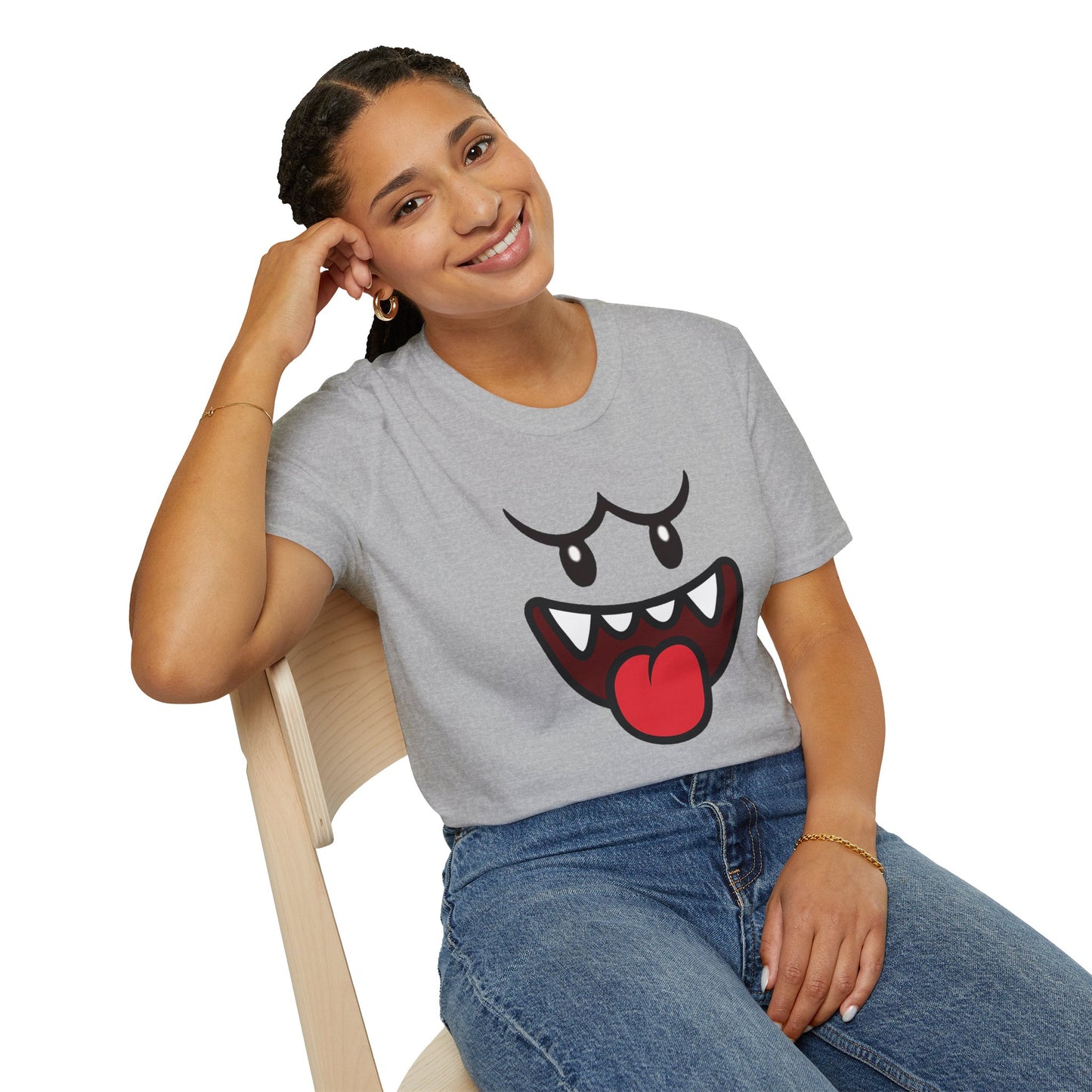 Ghost Face Graphic T-Shirt – Funny Spooky Cute Retro Halloween Tee, Y2K Nostalgia Bold Design, Soft Cotton, Fall Gift Shirt