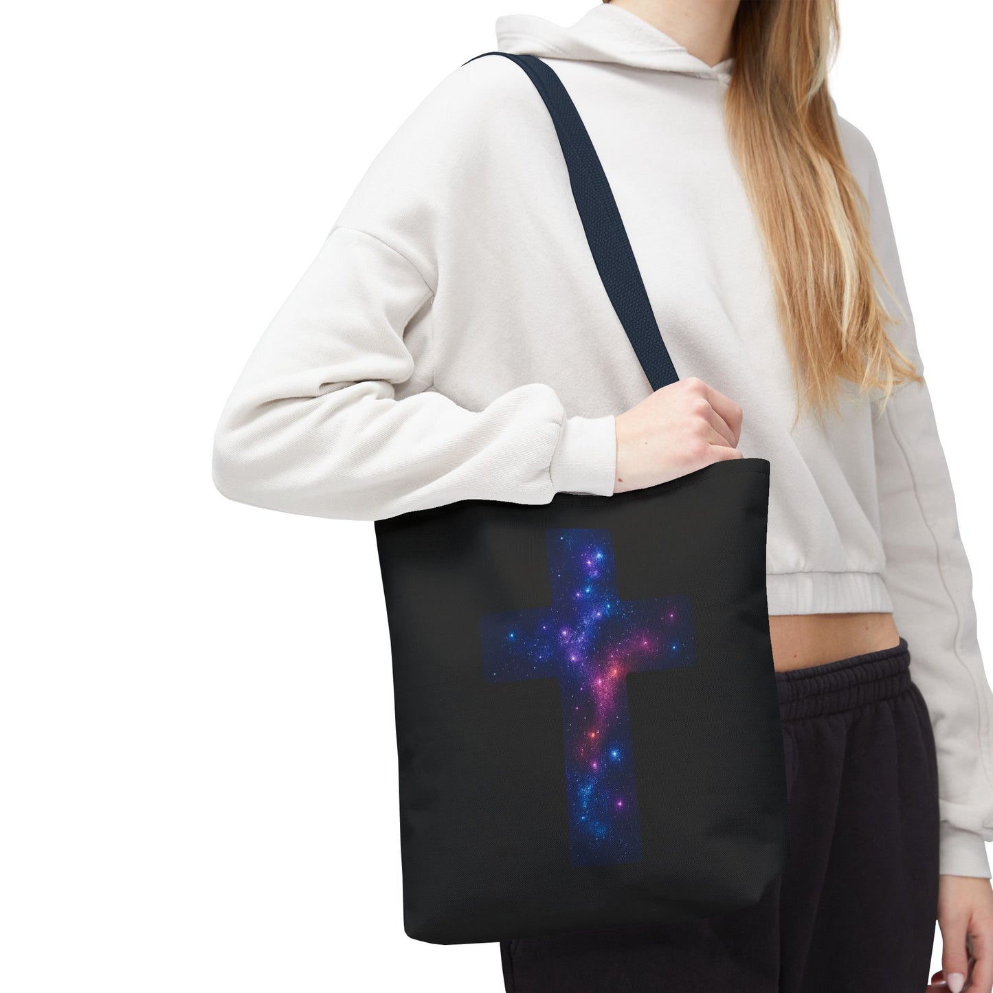 Galaxy Cross Tote Bag – Christian Faith Bag, Inspirational Reusable Shopper, Spiritual Gift for Women & Men, Religious Church Bag