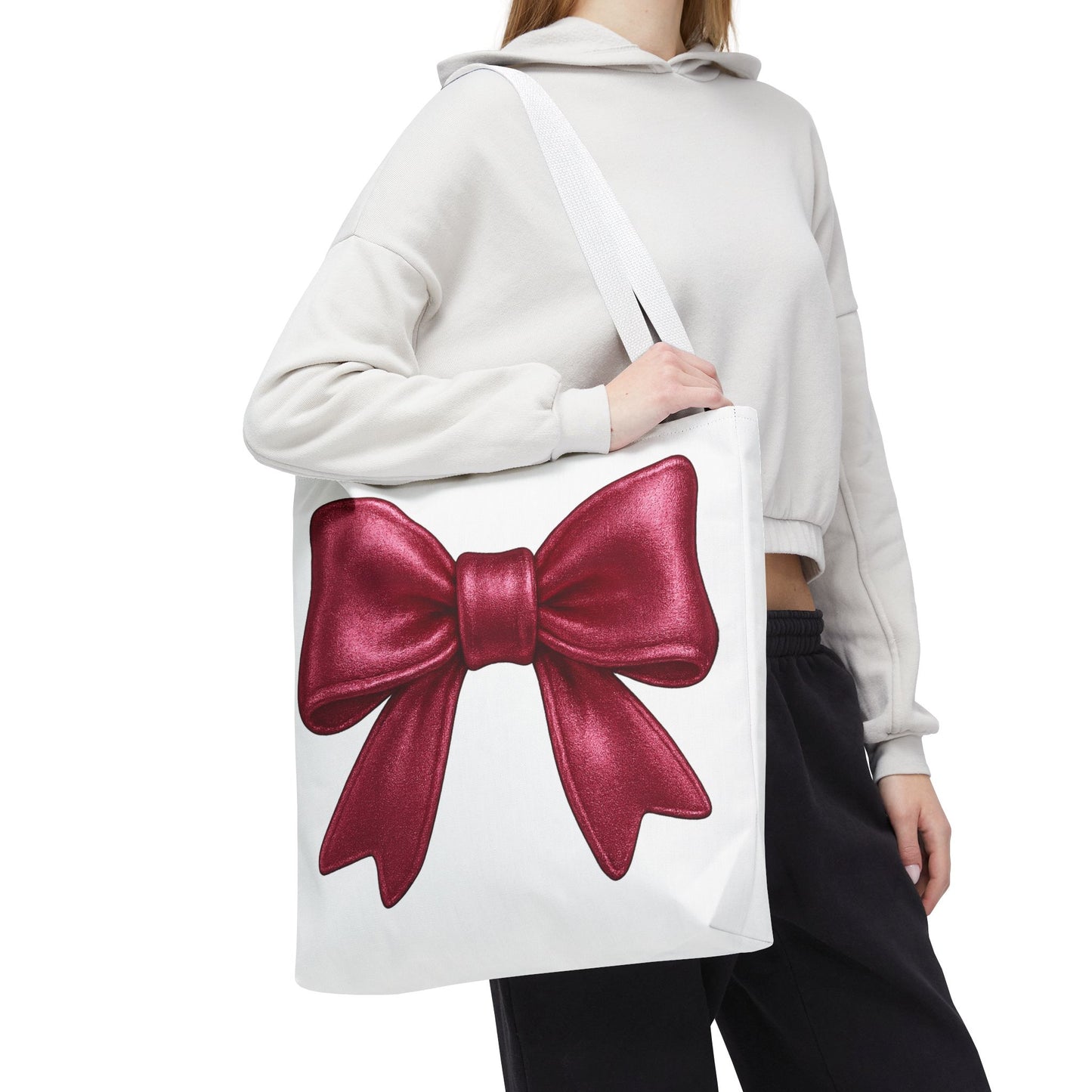 Chic Red Bow Tote Bag – Cute Girly Gift for Her, Fashionable White Bag with Red Handles, Kawaii Aesthetic Purse, Everyday Style