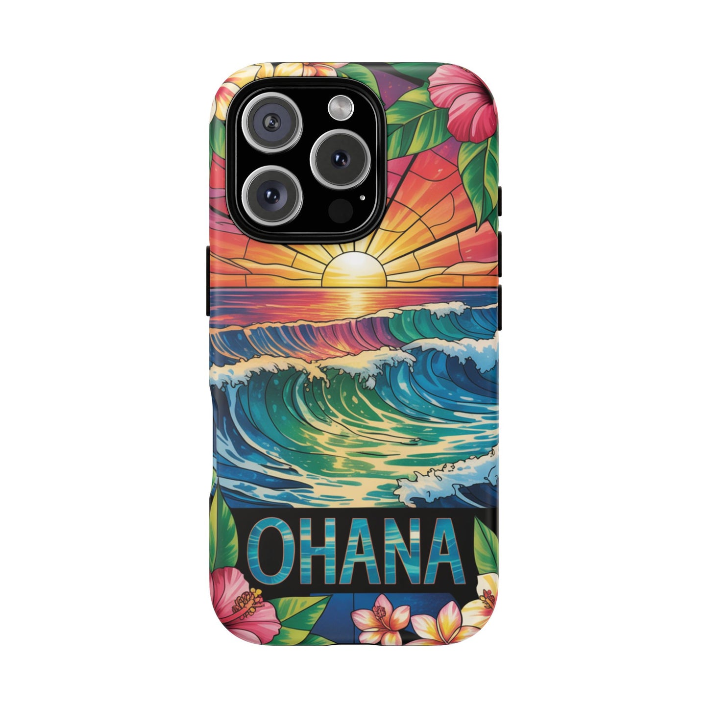 Ohana iPhone Case Tropical Hawaiian Sunset Phone Cover Wave Floral Beach Art Cute Gift for iPhone Lovers