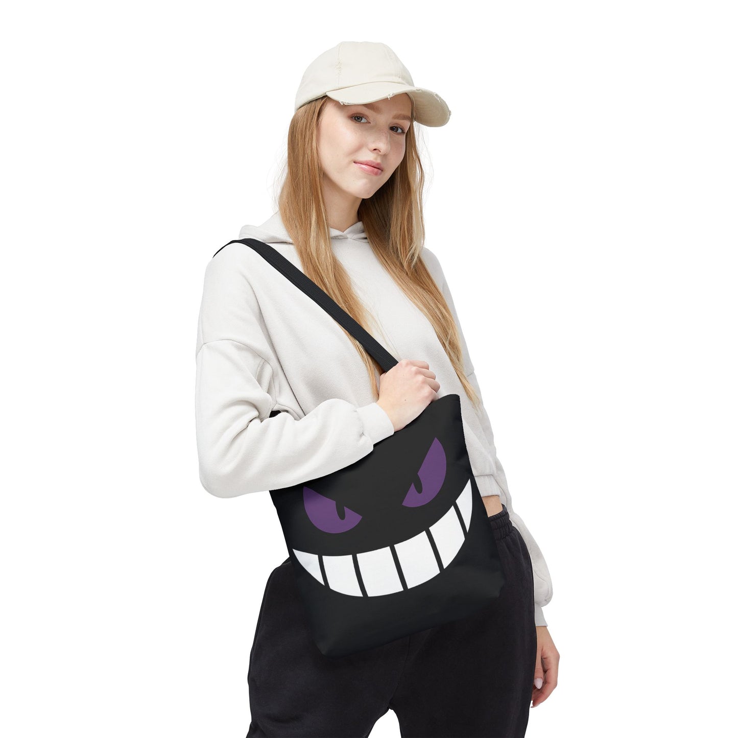 Evil Grin Tote Bag, Spooky Purple Eyes Reusable Shopping Bag, Creepy Cute Halloween Tote, Gothic Horror Canvas Bag, Gamer Room Accessory