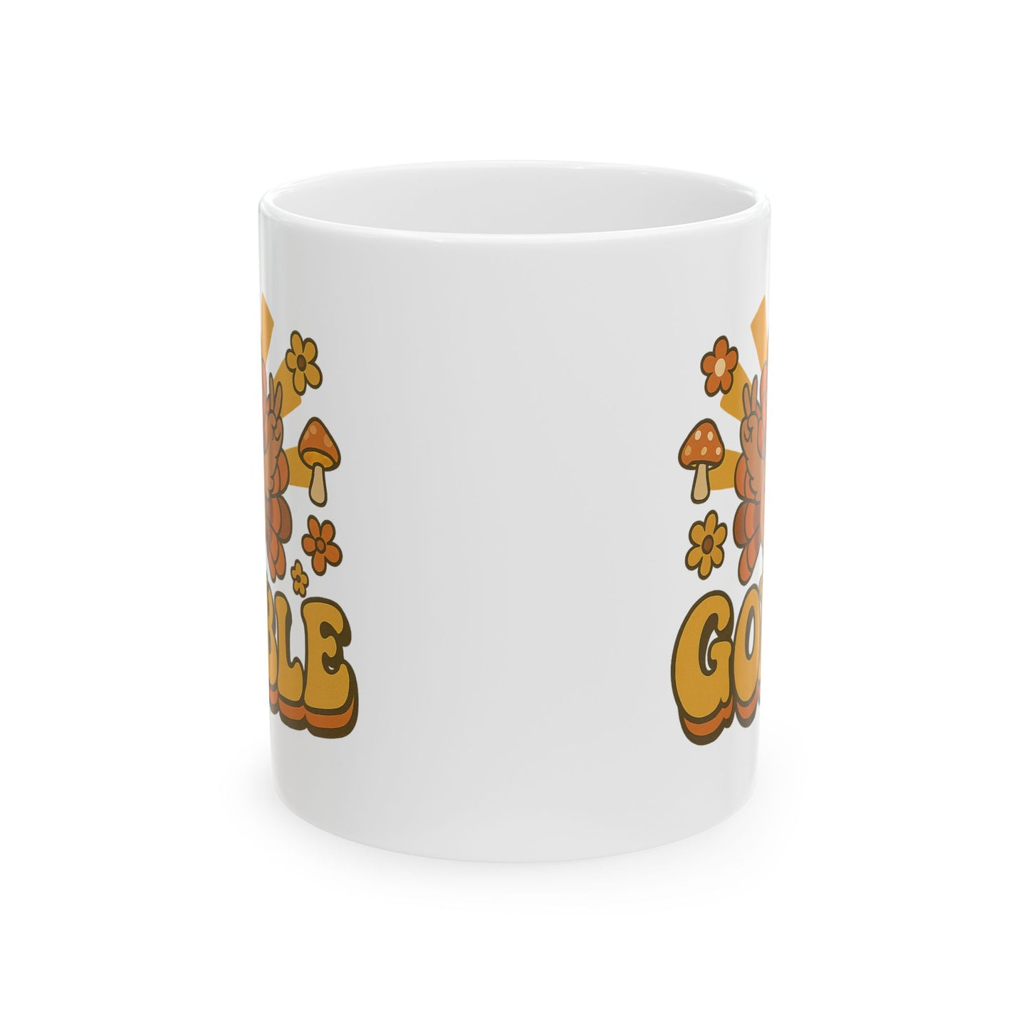 Retro Gobble Thanksgiving Mug, Cute Turkey Coffee Cup With 70s Fall Design, Funny Autumn Ceramic Mug For Holiday Decor And Festive Gifts