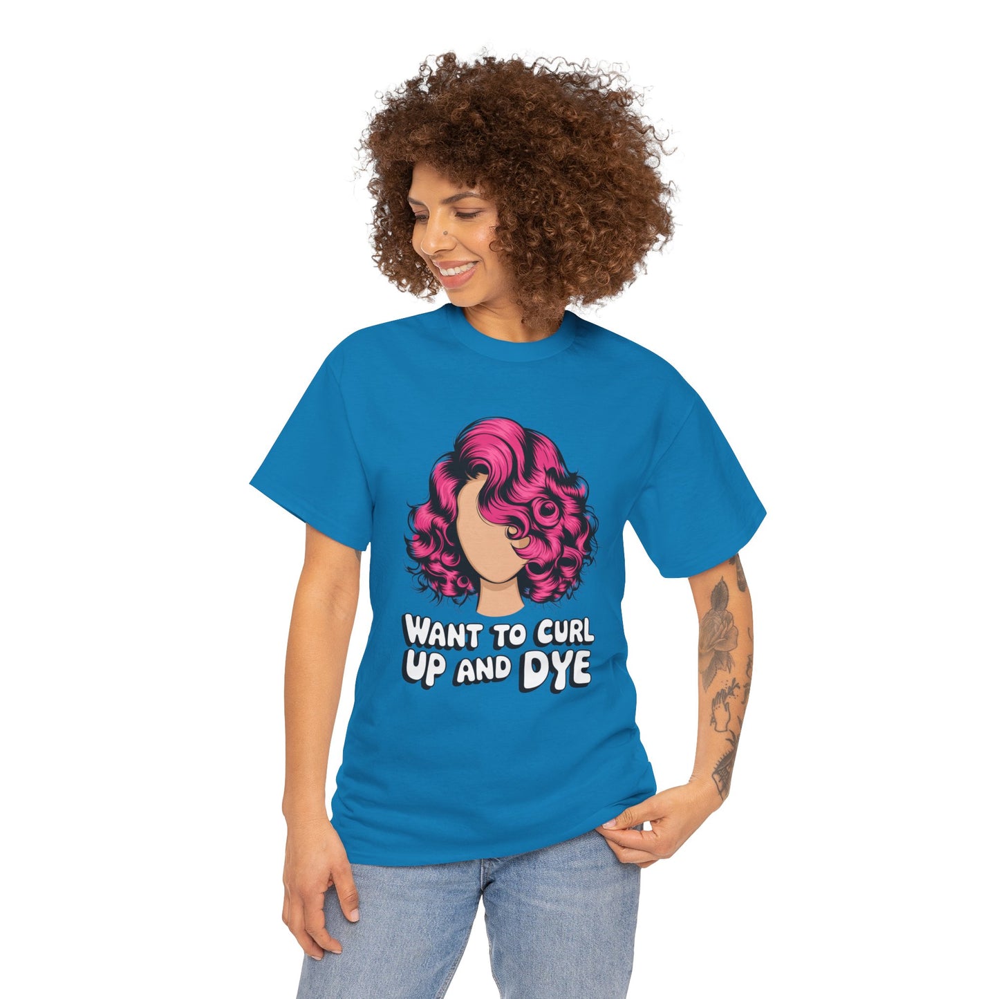 Curly Hair Tee: Want To Curl Up And Dye – Funny Hair Colorist Tee, Salon & Curl Lovers Gift, Trendy Graphic Shirt for Hairstylists