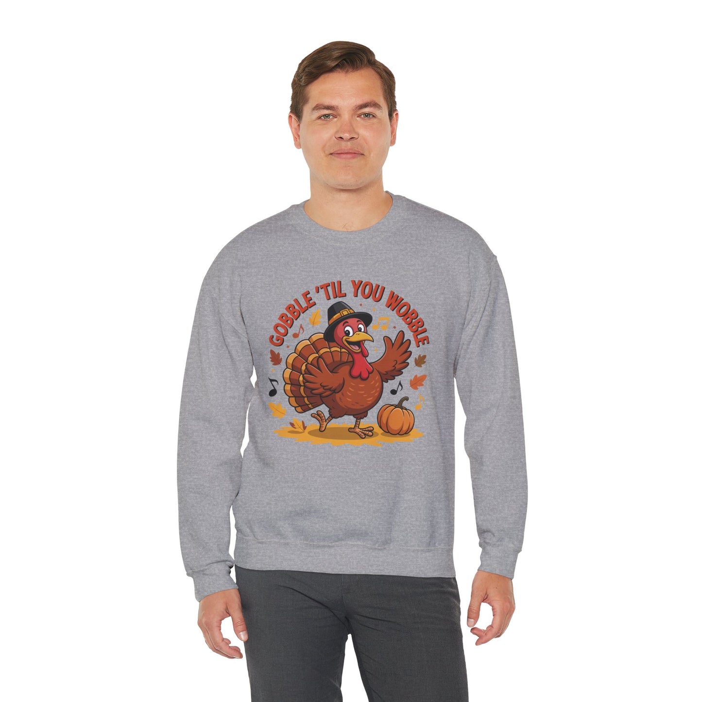 Gobble Til You Wobble Sweatshirt, Funny Cartoon Turkey Thanksgiving Crewneck, Dancing Turkey Fall Pullover, Cozy Friendsgiving Holiday Top