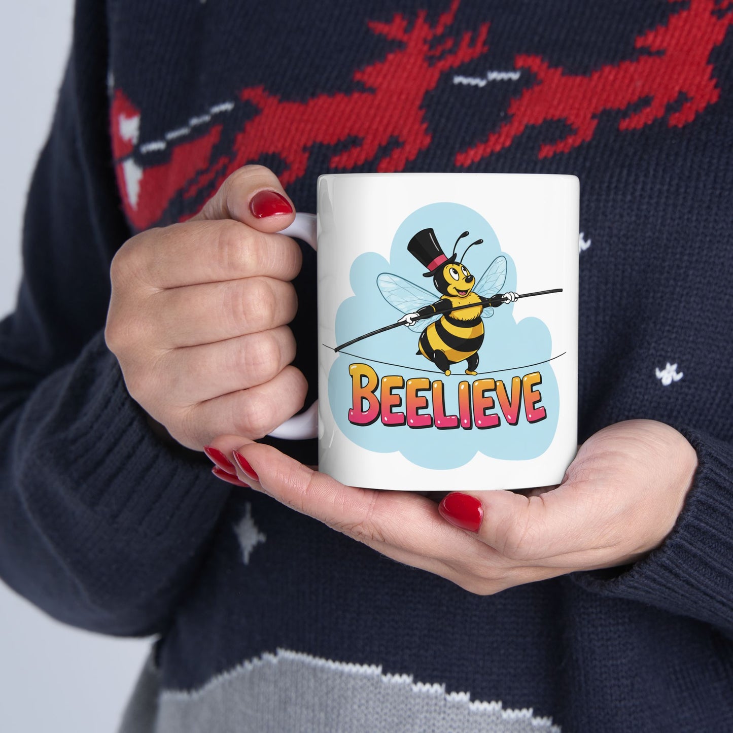 Ceramic Mug - Beelieve Fun Pun Bee Tightrope Design