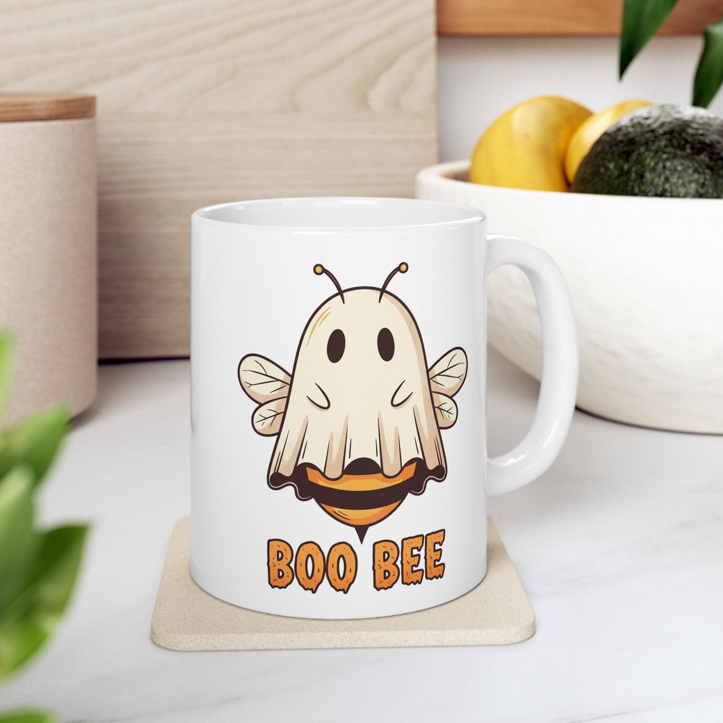Boo Bee Halloween Mug - Funny Ghost Bee Coffee Cup, Spooky Season Pun Mug, Cute Fall Gift, 11oz and 15oz Ceramic Mug for Bee Lovers