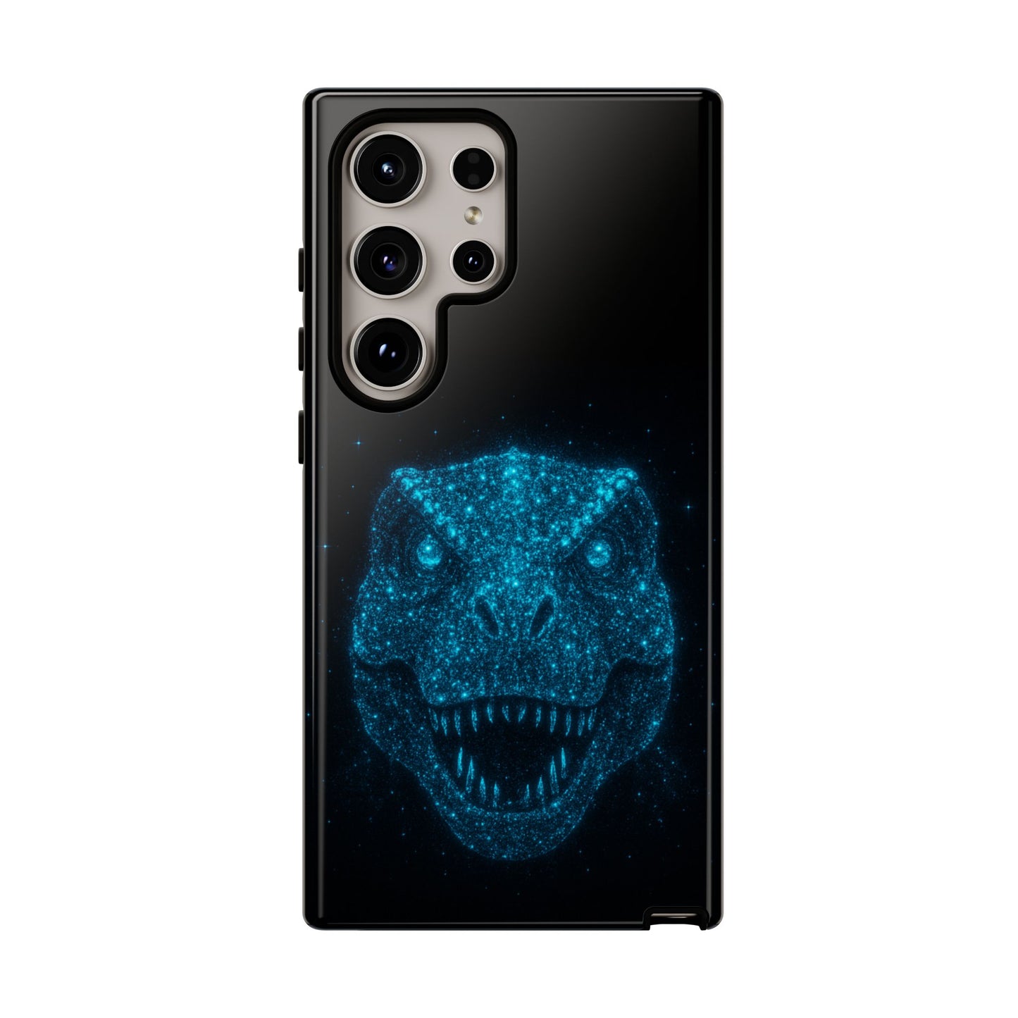 Bioluminescent T-Rex Samsung Case - Galaxy Tough Dual-Layer Cover, Cosmic Dino Particle Design, S25 S24 S23 Gift