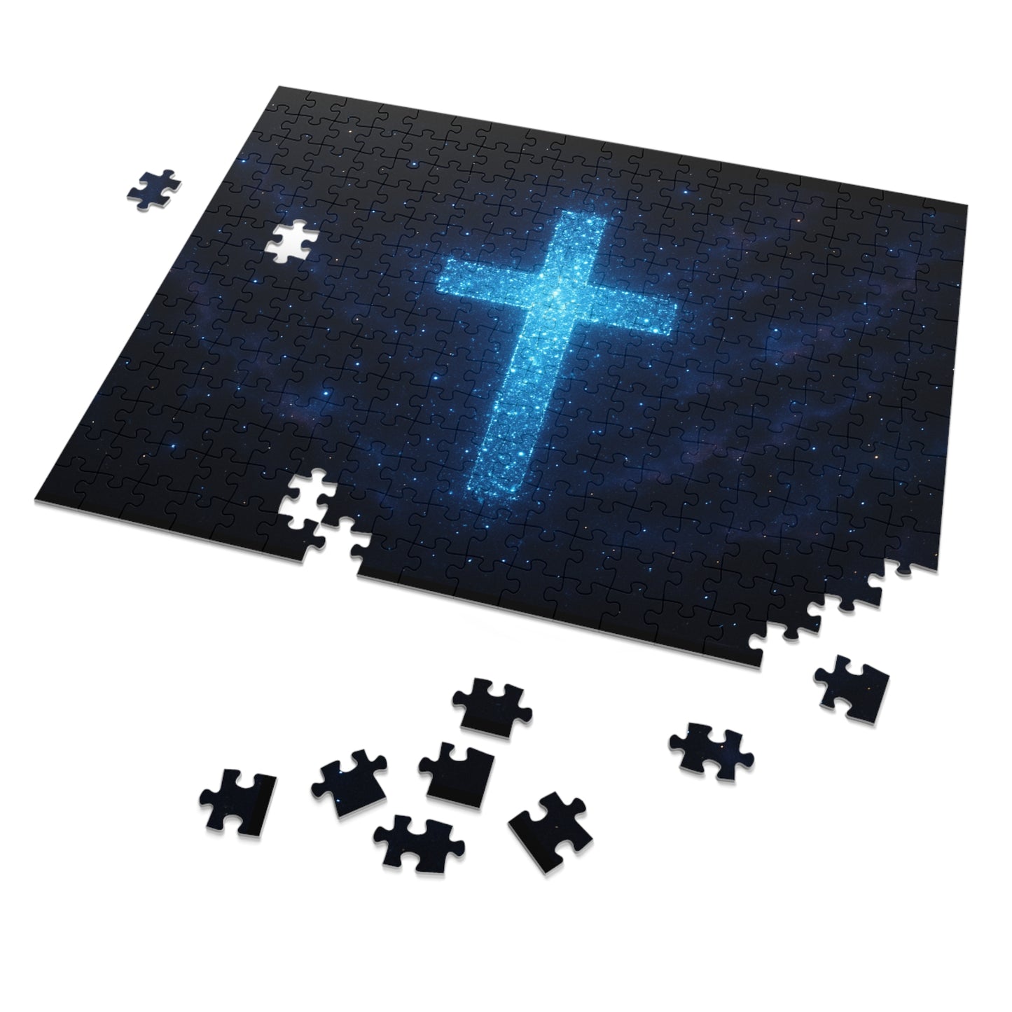 Jigsaw Puzzle: Bioluminescent Cross Design Christian Game Inspirational Puzzle Spiritual Jigsaw Gift for Believers