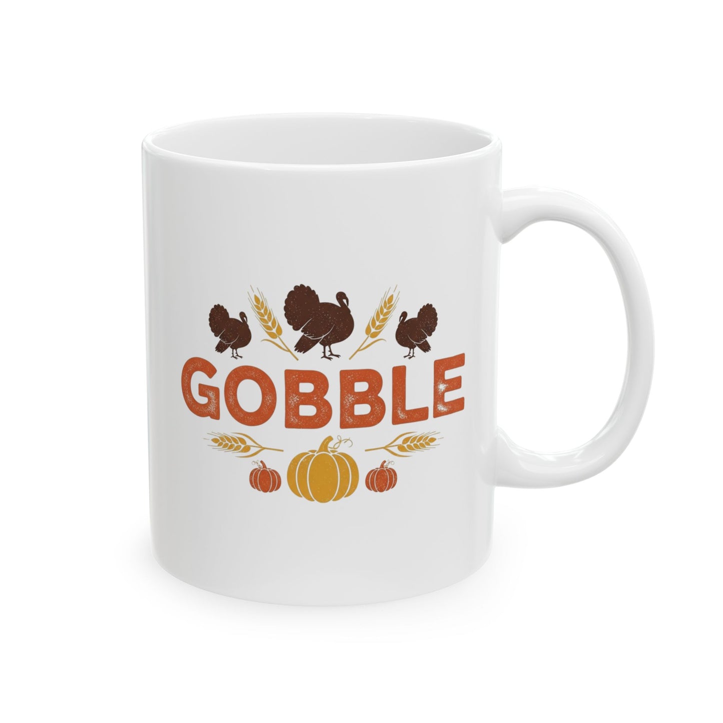 Gobble Thanksgiving Mug, Fall Turkey Coffee Cup With Pumpkins And Harvest Design, Festive Autumn Ceramic Mug For Holiday Decor And Gifts
