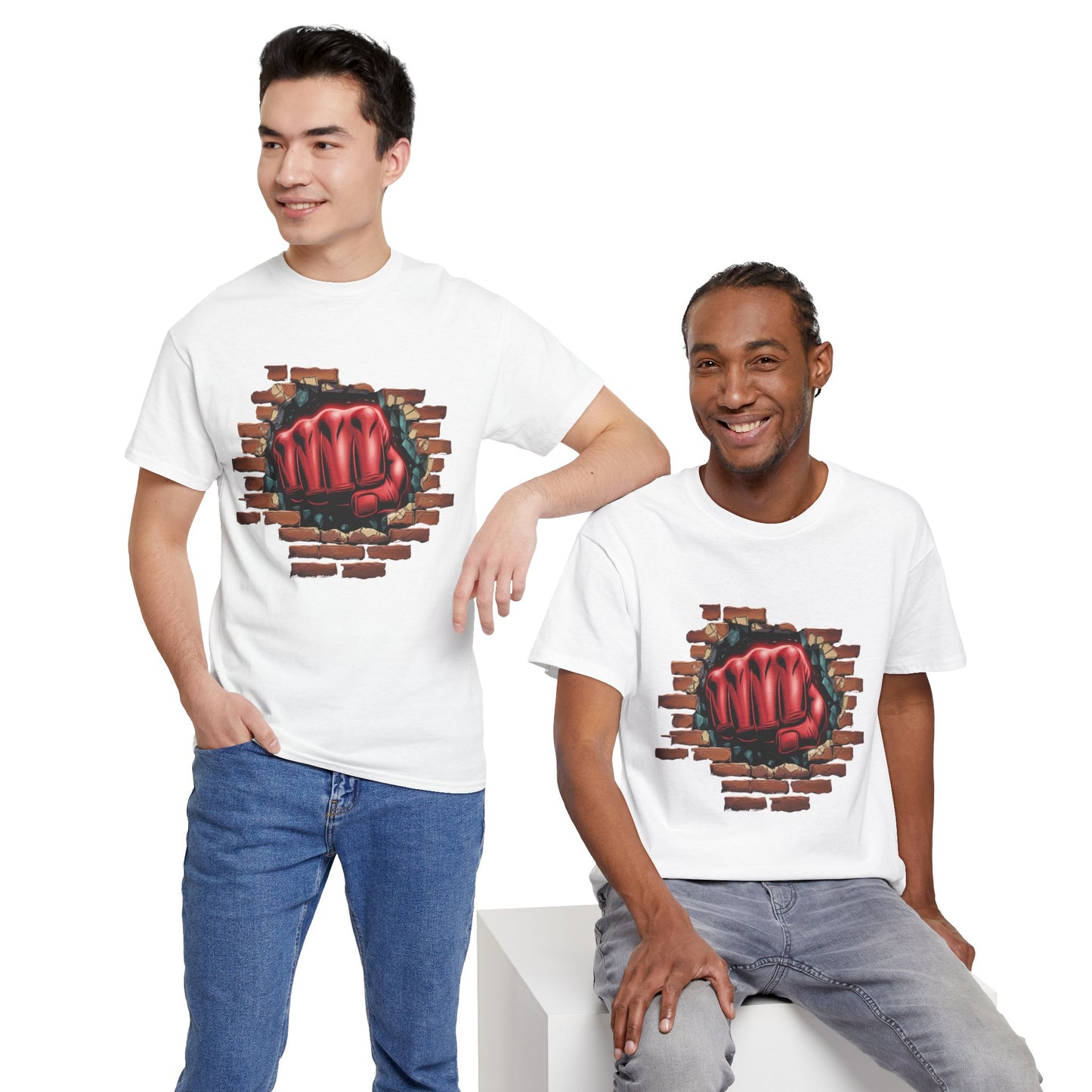 Impact Fist Graphic T-Shirt – Punch Through Brick Wall Design | Bold Streetwear Tee for Fighters, Gym & Edge-Lovers