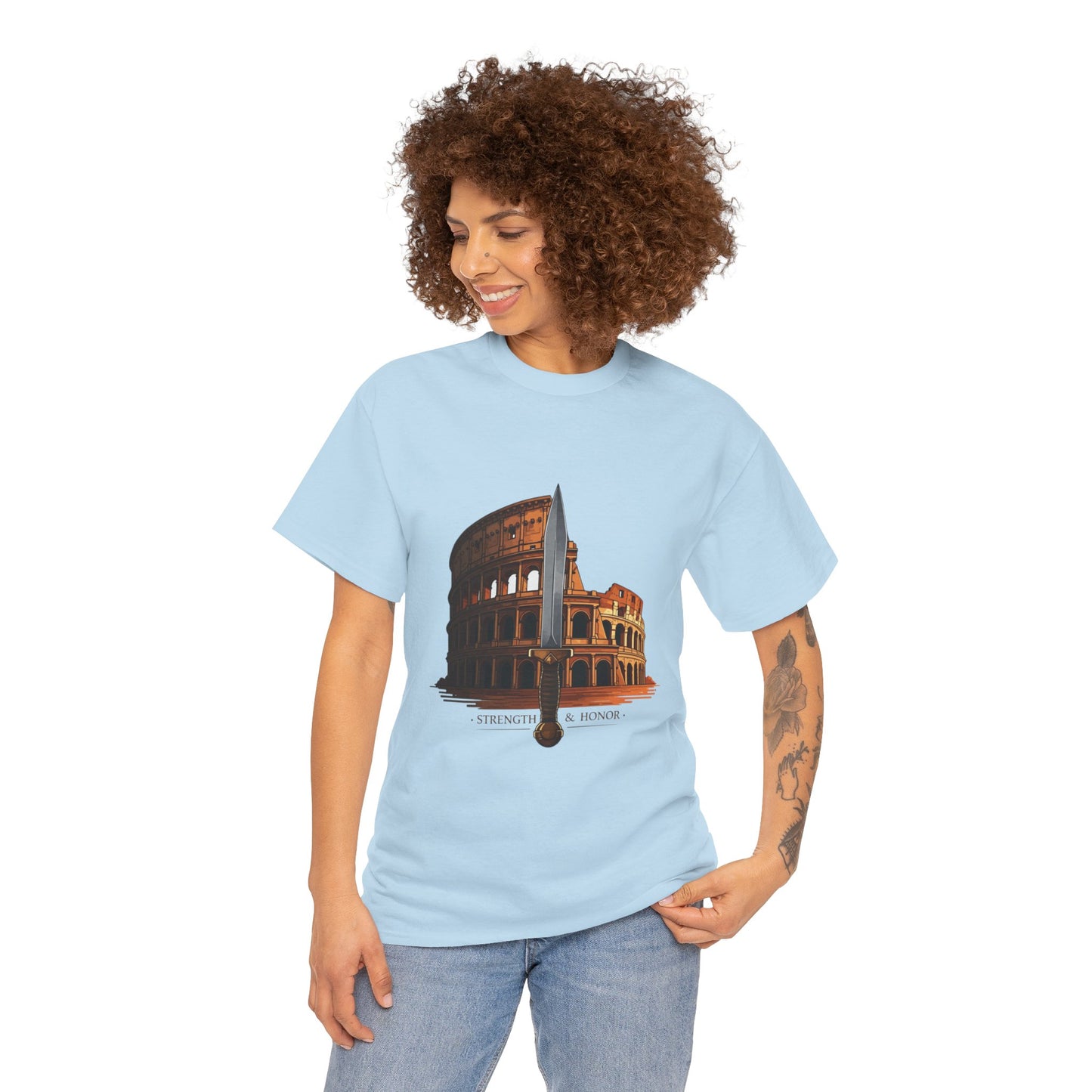 Strength & Honor Gladiator Shirt – Roman Colosseum Sword Graphic Tee – Ancient Rome History T-Shirt for Gladiator & Travel Fans