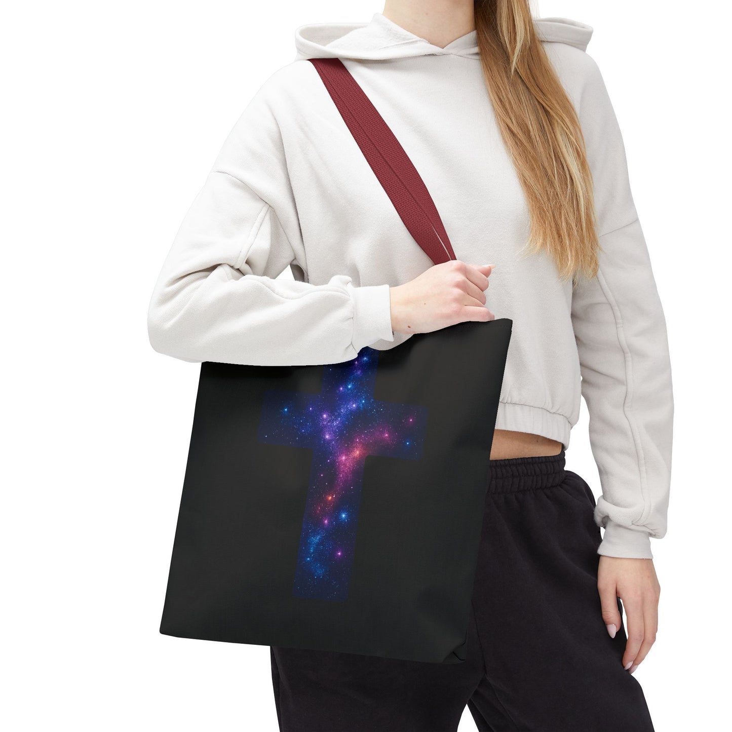 Galaxy Cross Tote Bag – Christian Faith Bag, Inspirational Reusable Shopper, Spiritual Gift for Women & Men, Religious Church Bag
