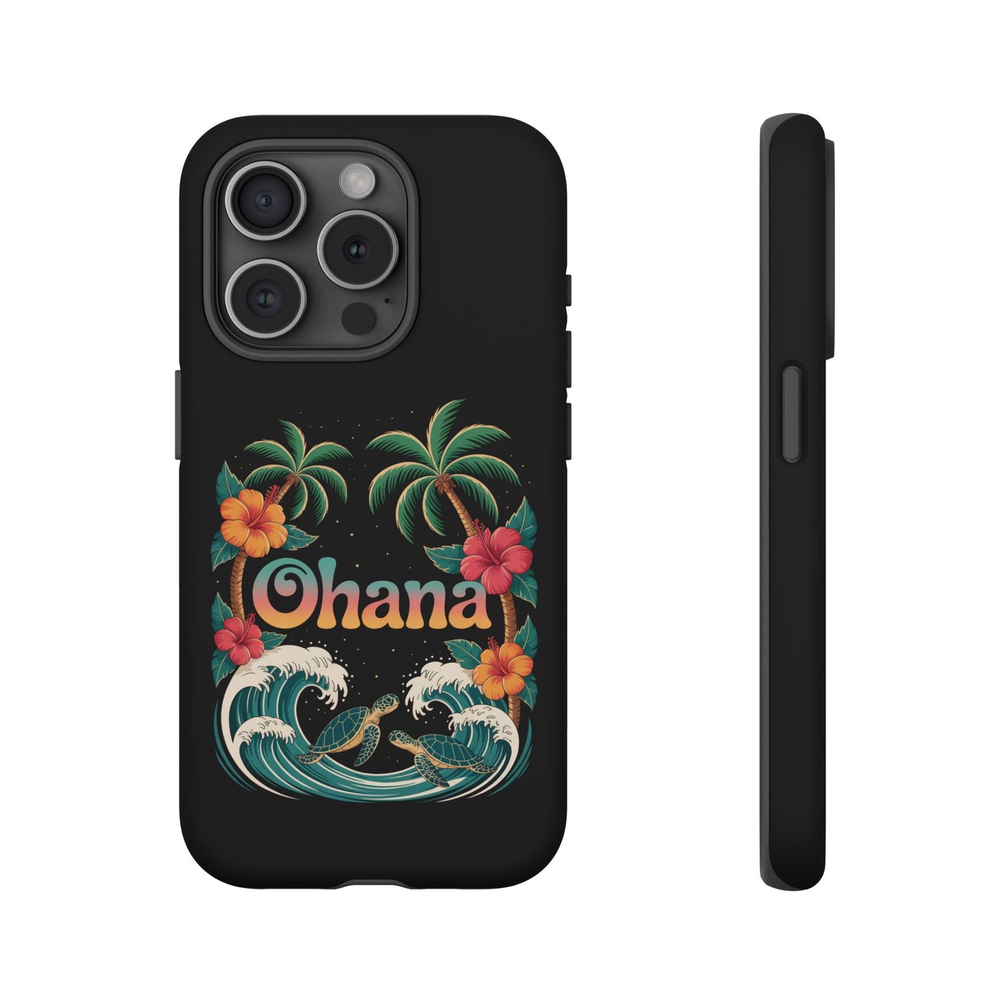 Tropical Ohana iPhone Case - Beach Vibes Cover with Palms, Hibiscus and Turtles - Rugged and Glossy Summer Phone Protector