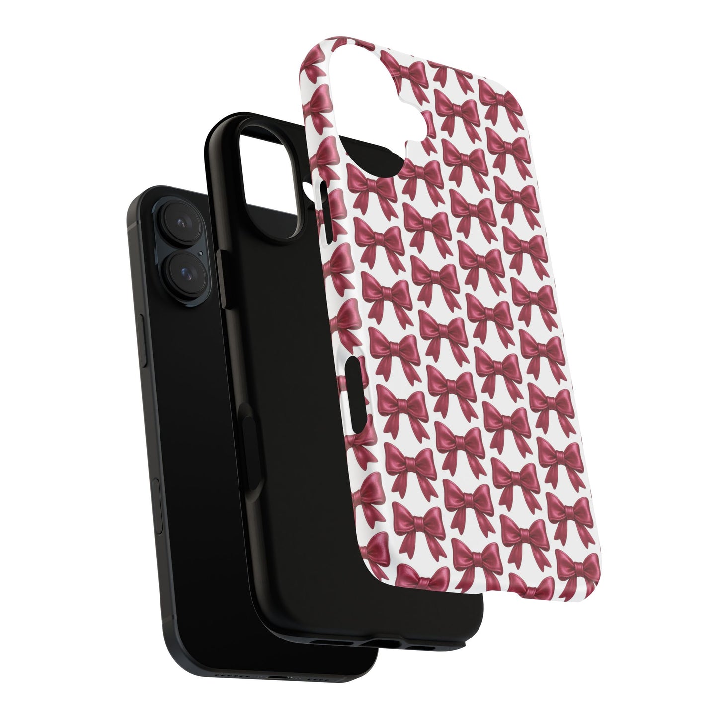 Coquette Bow iPhone Case - Burgundy Ribbon Pattern Phone Cover, Girly Aesthetic Accessory, Cute Gift for Her