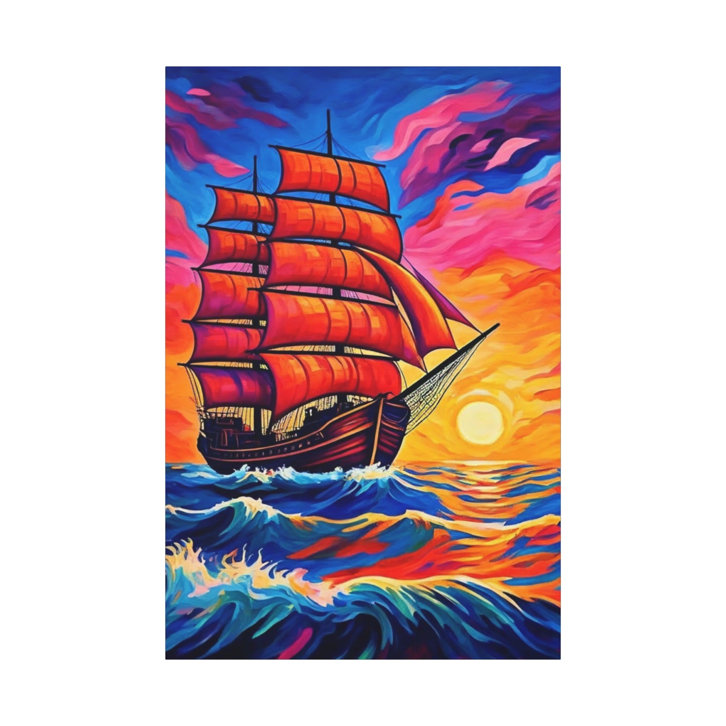 Canvas Art - Ship Sailing at Sunset
