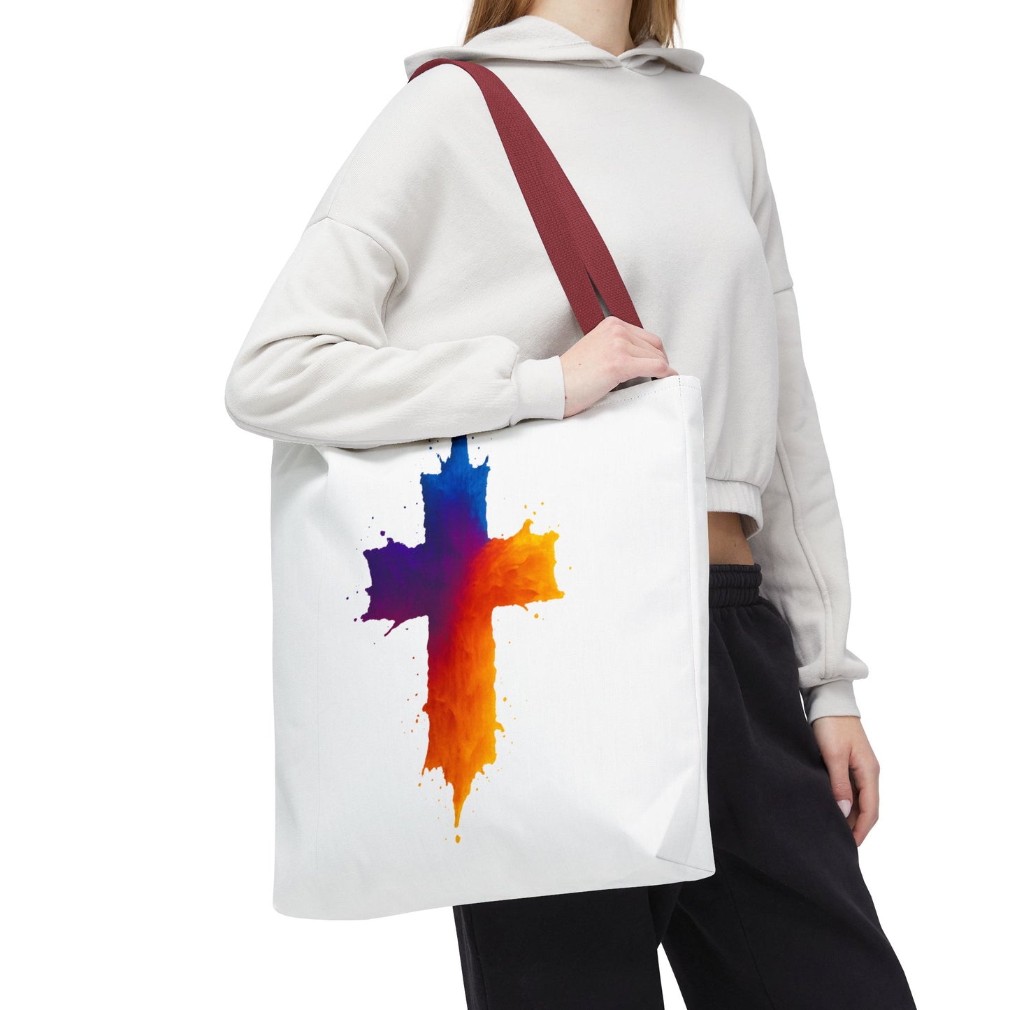 Watercolor Cross Tote Bag, Faith Tote, Christian Gift Bag, Religious Art Shoulder Bag, Inspirational Everyday Carry, Spiritual Cross Design Tote