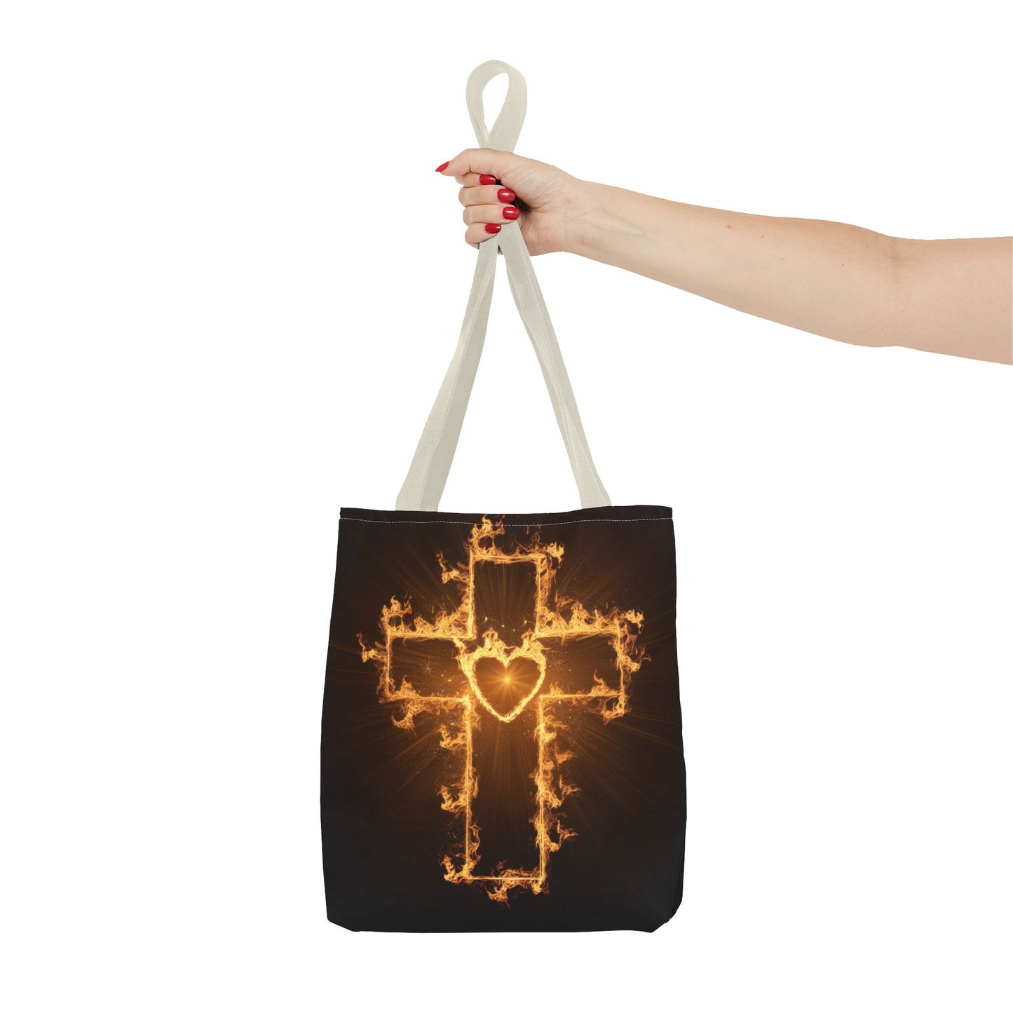 Stylish Flame Cross Tote Bag - Faith-Inspired Fashion