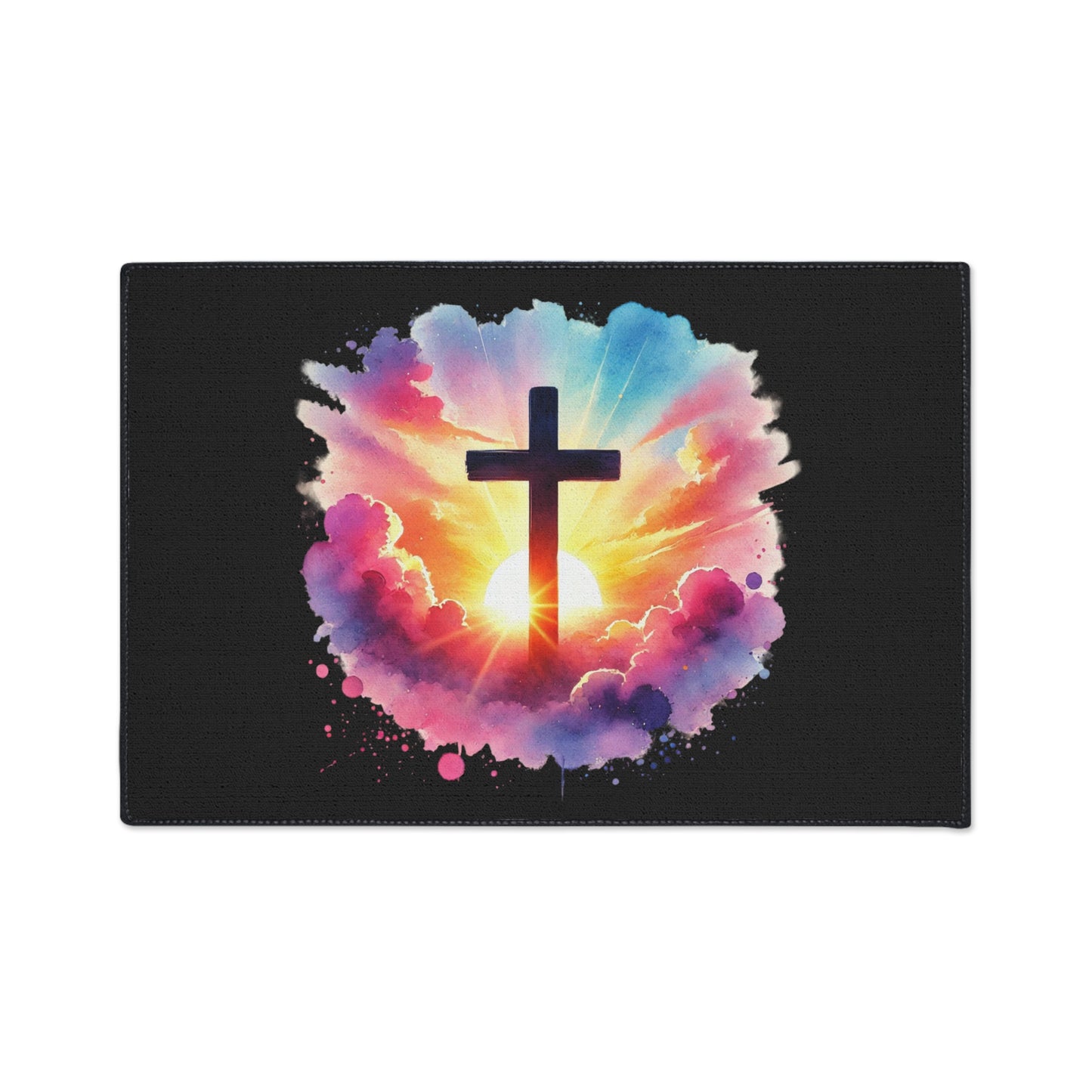 Inspirational Christian Heavy Duty Floor Mat - Sunrise Cross Design