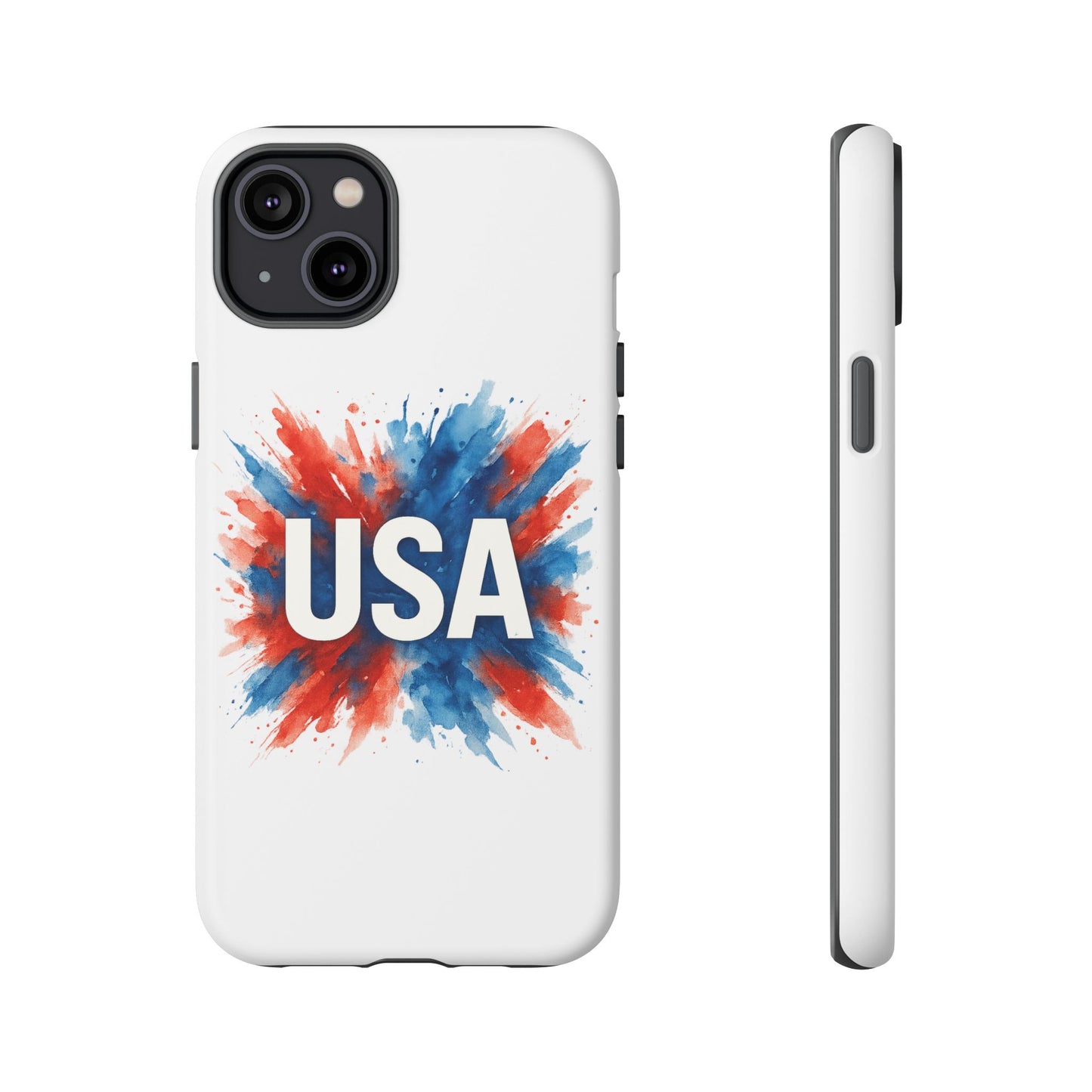 USA Splash iPhone Case - Patriotic Red White Blue Tough Cover, Dual-Layer Protection, 4th of July Memorial Day Gift