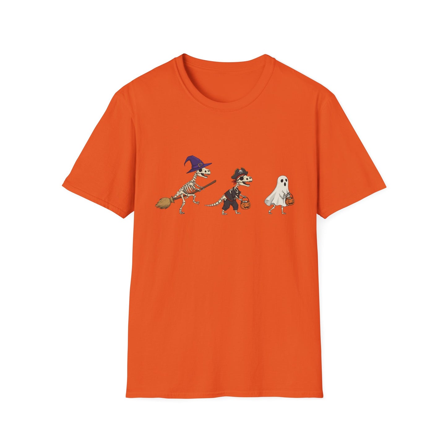 Halloween Dinosaur Skeleton Shirt - Trick-or-Treat Dino Tee, Funny T-Rex Ghost and Witch Costume Shirt, Spooky Cute Skeleton Tee, Unisex