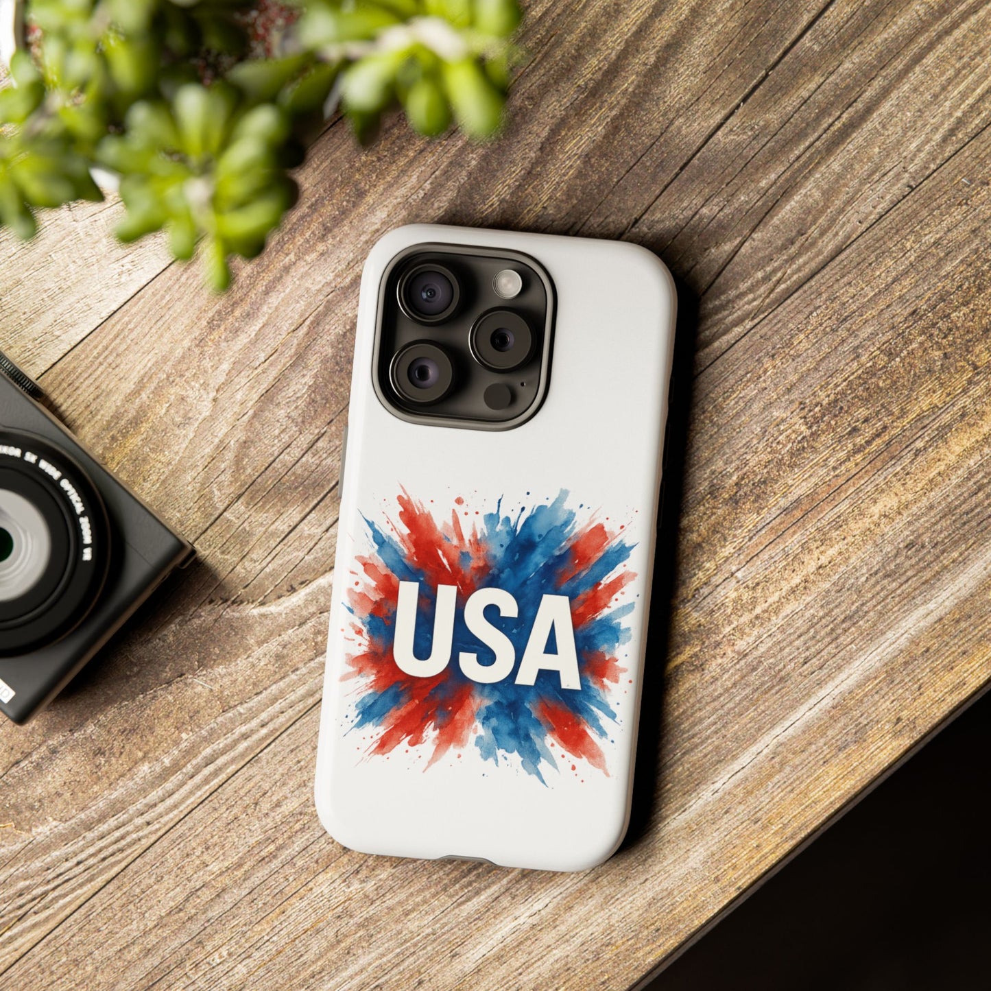 USA Splash iPhone Case - Patriotic Red White Blue Tough Cover, Dual-Layer Protection, 4th of July Memorial Day Gift