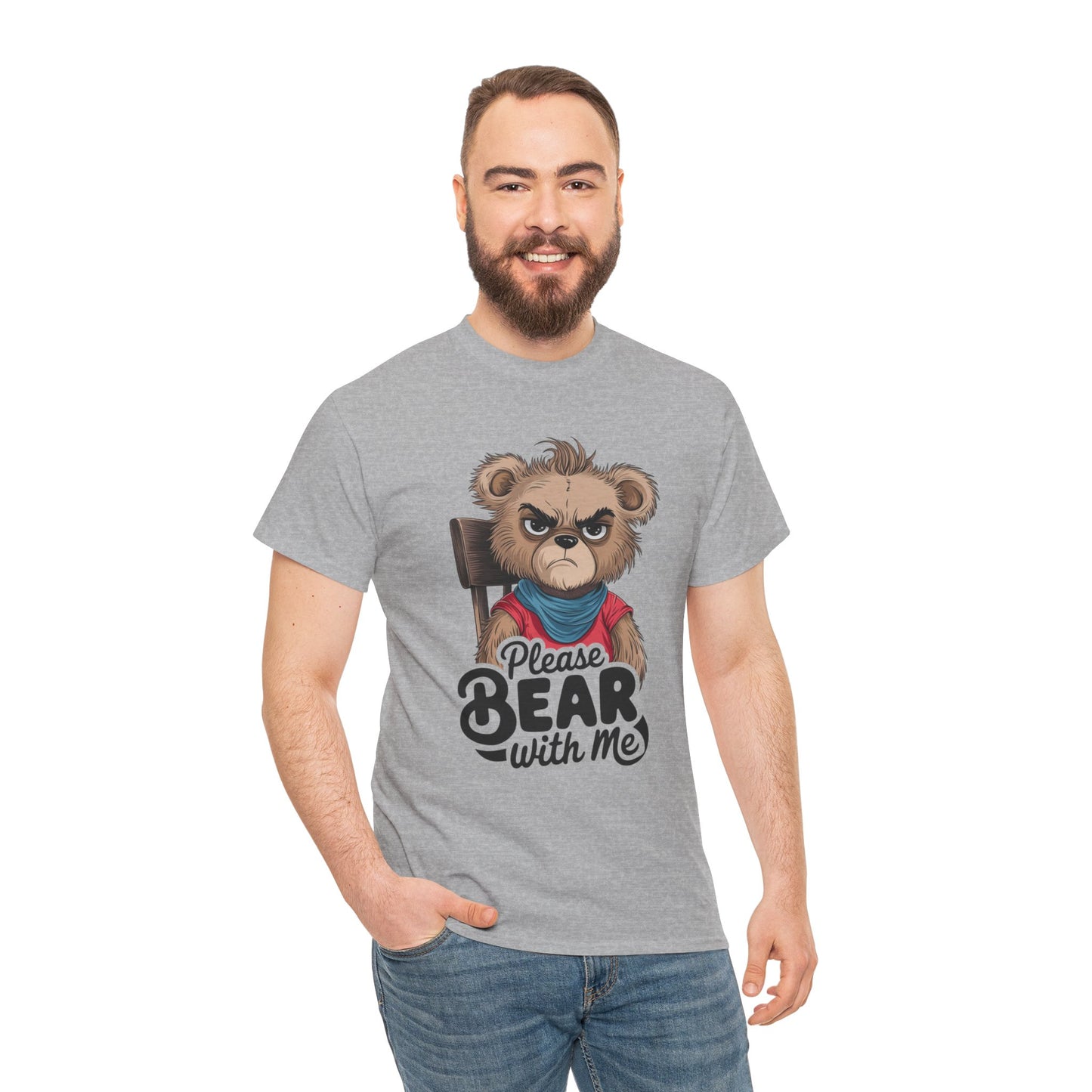 Grumpy Bear Graphic Tee – Please Bear With Me Shirt – Funny Animal T‑shirt – Sarcastic Humor Gift – Cute Bear Meme Art Tee