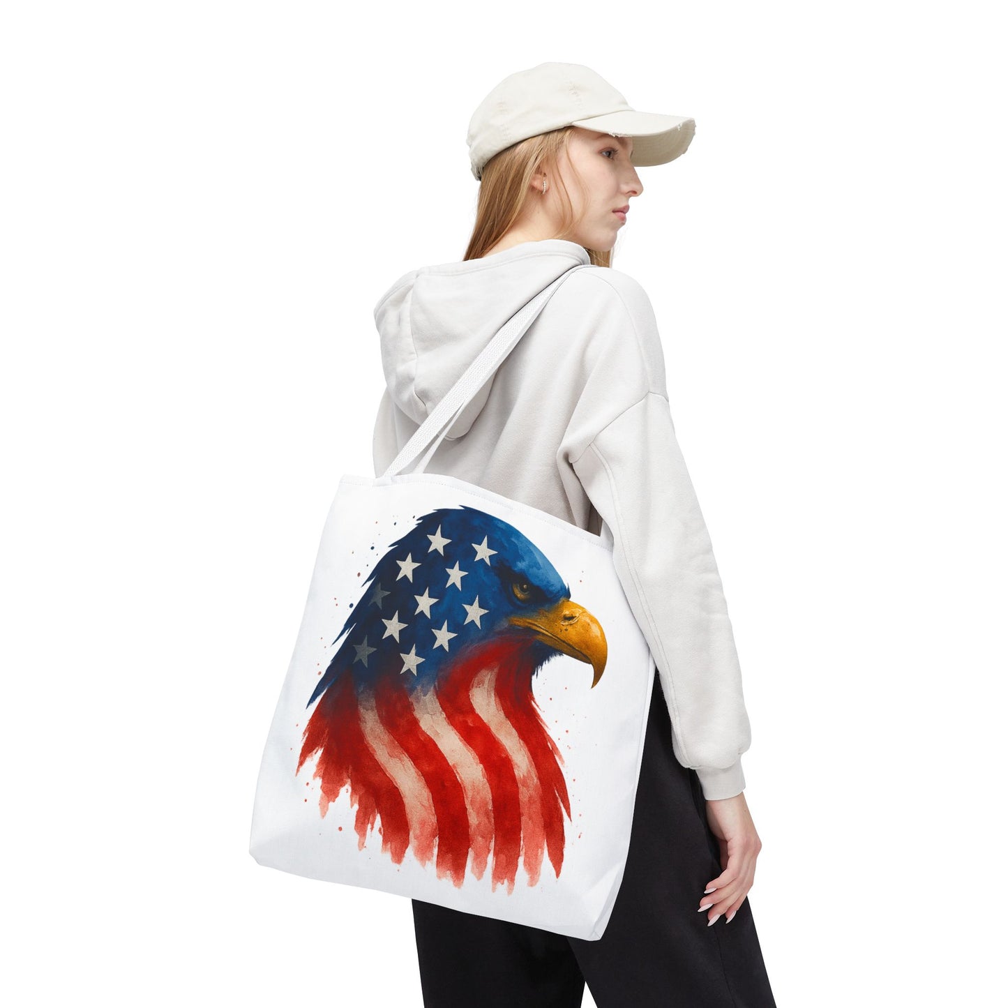 Patriotic Eagle Tote Bag USA Flag Canvas Carryall - Eco-Friendly Independence Day, Memorial Day Gift for Veterans, Reusable Shopping Bag