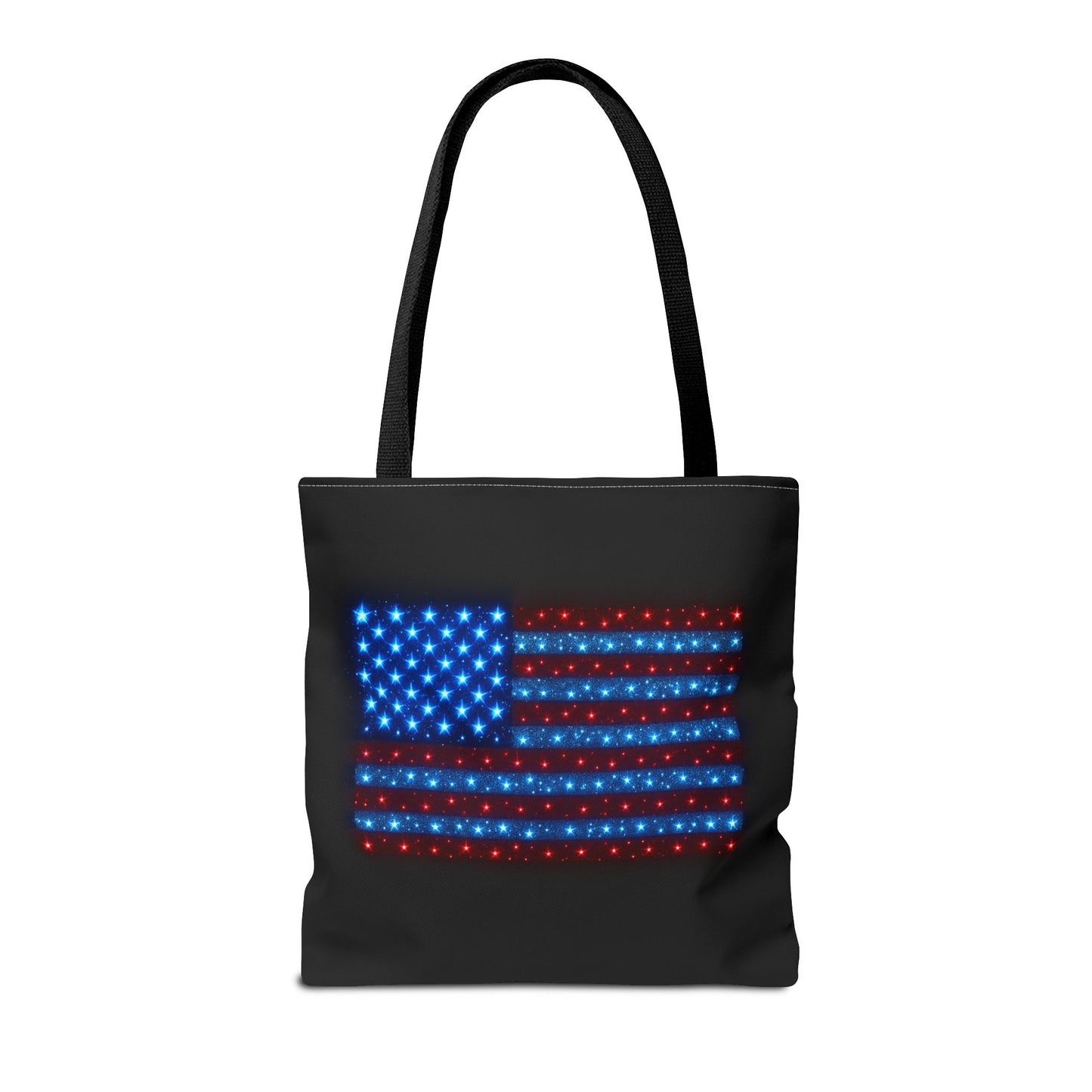 Galaxy Bioluminescent USA Flag Tote Bag - Patriotic Cosmic Canvas Shopper - Starry Red White Blue Tote Non-Glow - 4th July Gift