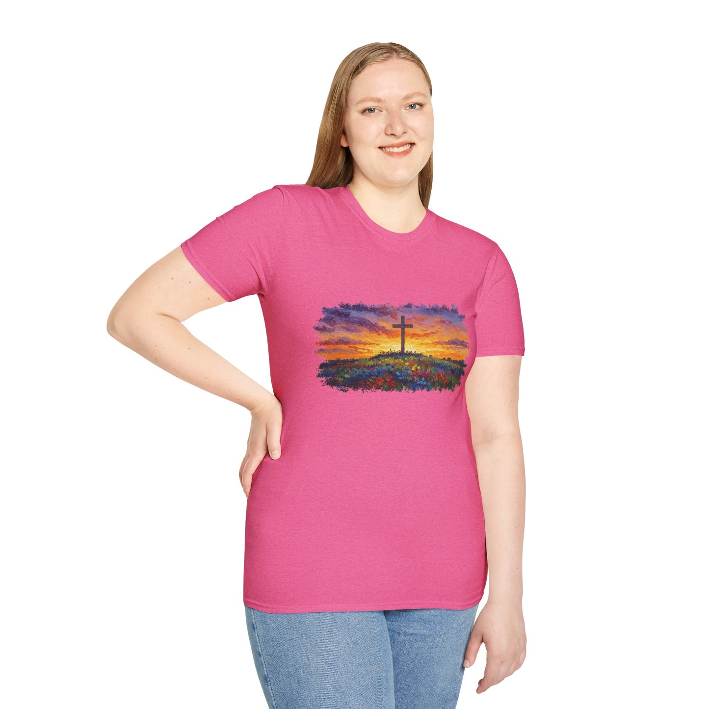 Van Gogh-Style Cross Sunset T-Shirt | Christian Faith Tee, Impressionist Nature Cross Shirt, Sunset Religious Art, Faith & Landscape Gift