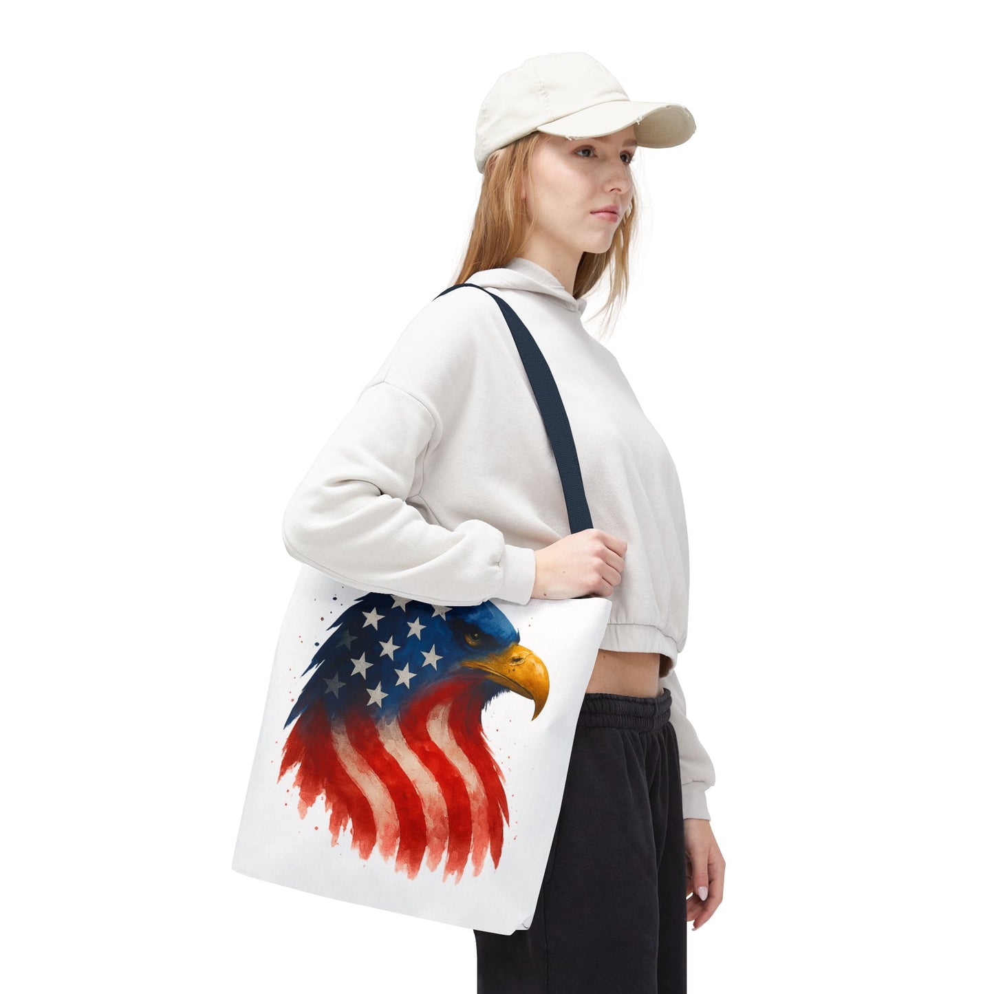 Patriotic Eagle Tote Bag USA Flag Canvas Carryall - Eco-Friendly Independence Day, Memorial Day Gift for Veterans, Reusable Shopping Bag