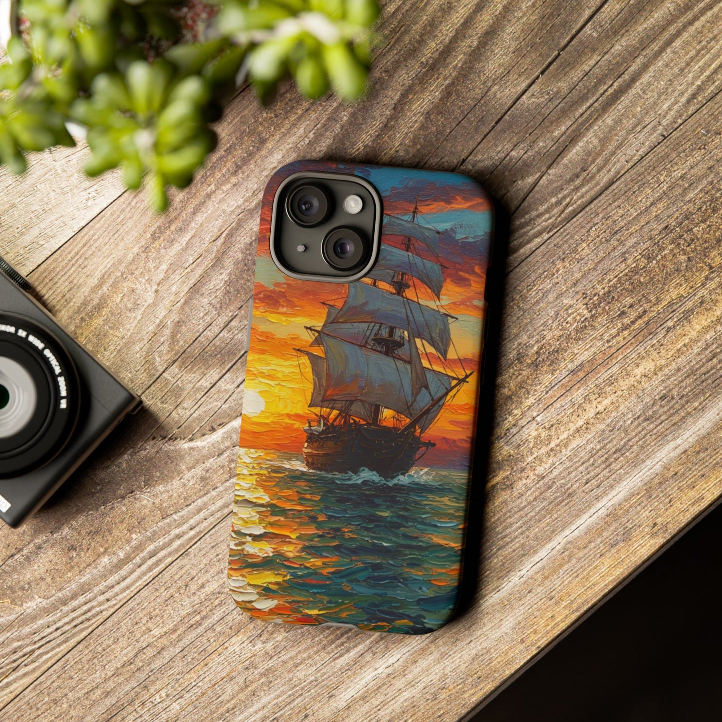 iPhone Case - Ship Sailing at Sunset Design