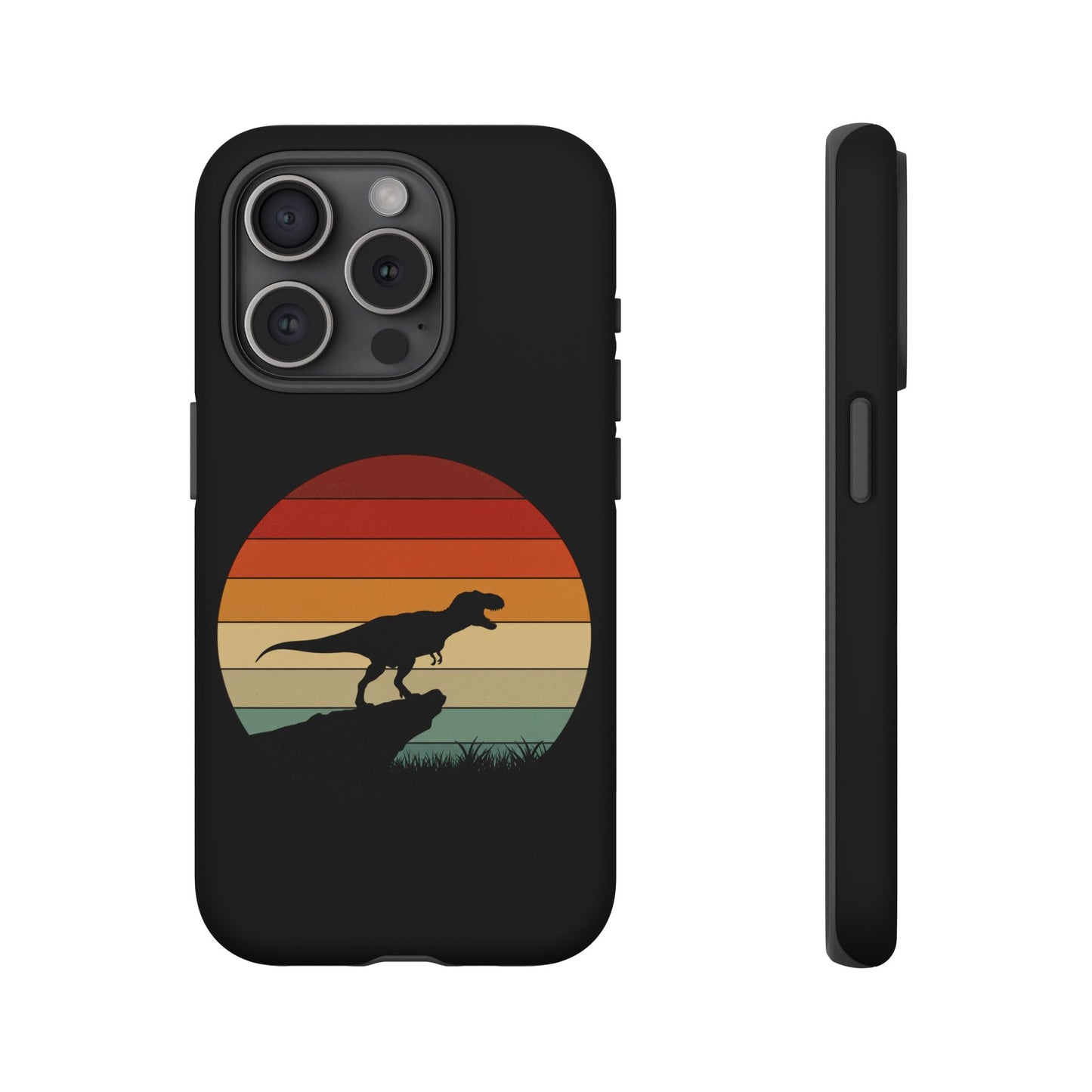 Retro Sunset Dinosaur iPhone Case | T‑Rex Silhouette Vintage Phone Cover for iPhone 14/15/16 Pro | Aesthetic Dinosaur Gift