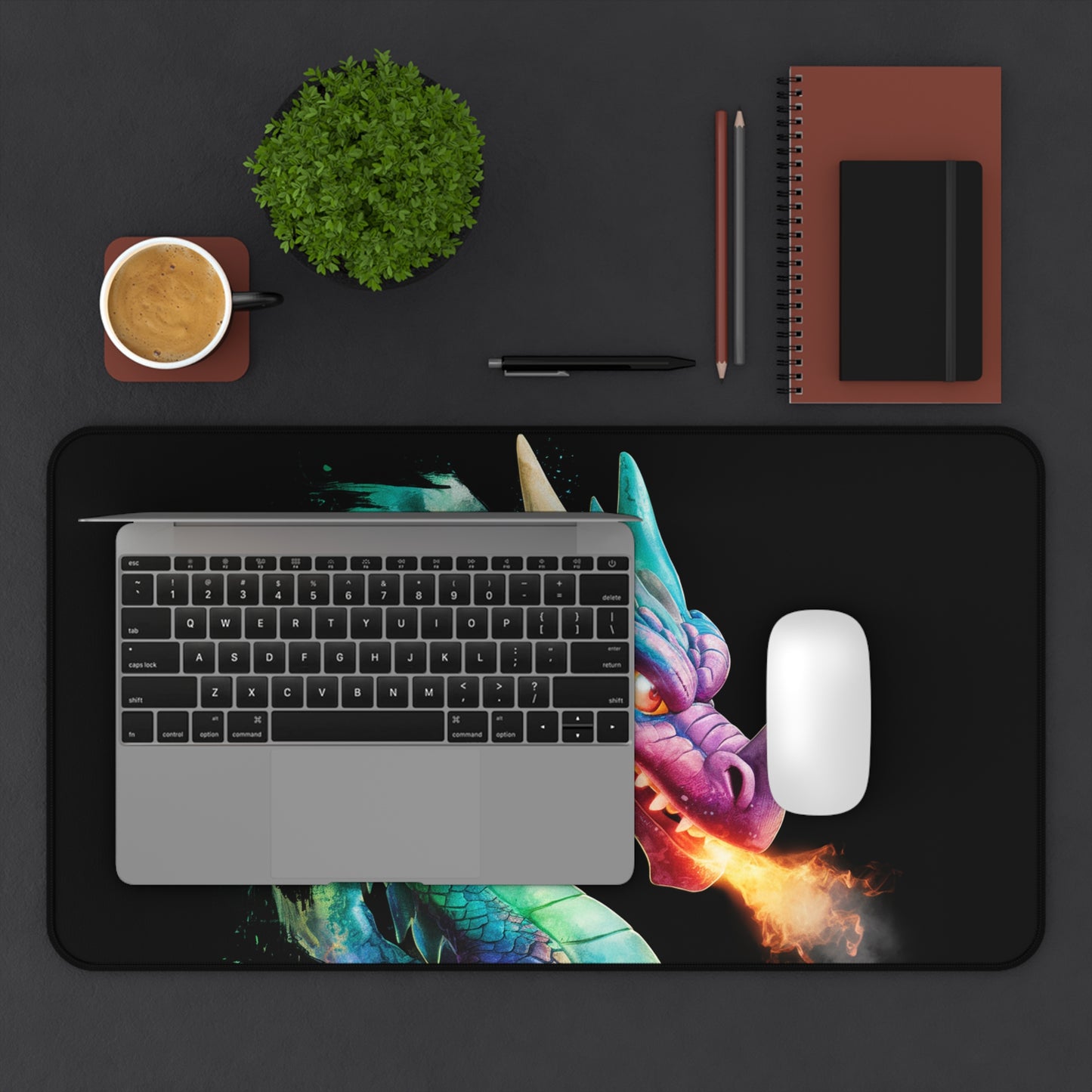 Fantasy Dragon Desk Mat & Gaming Mouse Pad | Colorful Fire-Breathing Dragon Office & Gaming Desk Accessory | Gift for Gamers